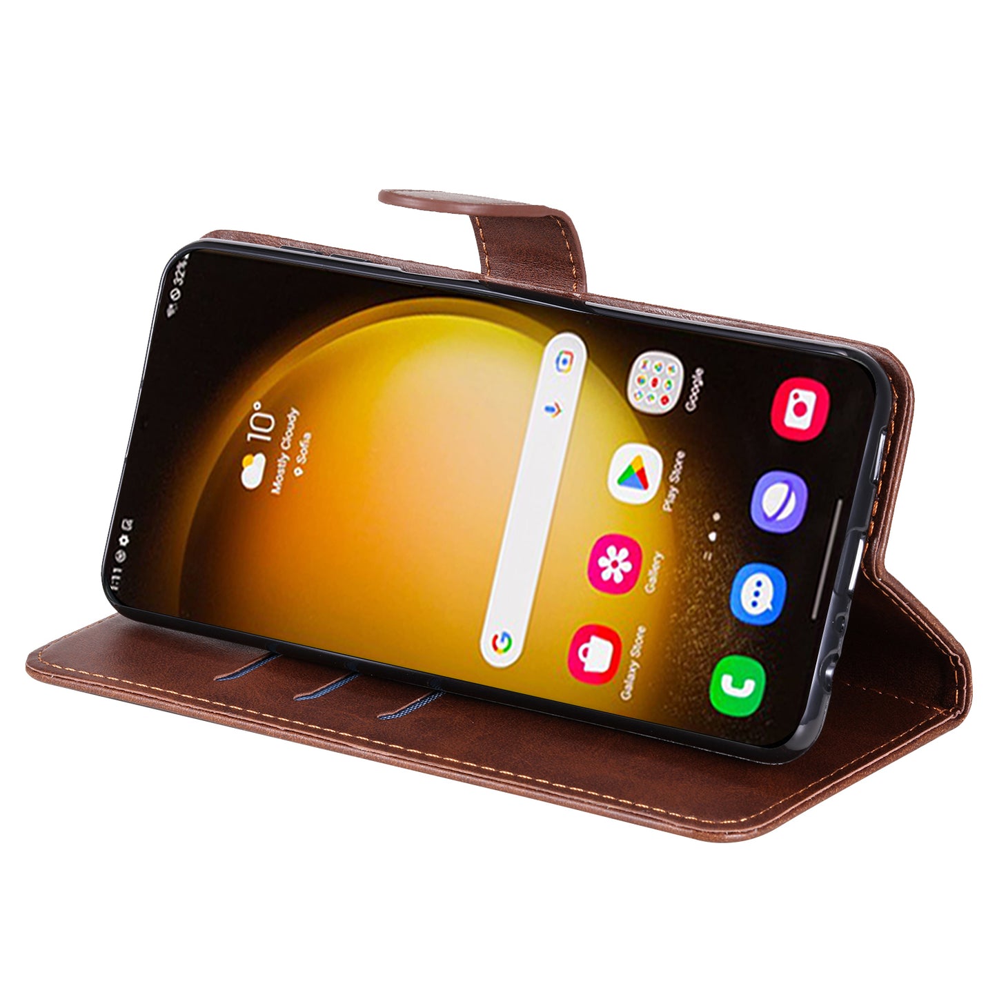 For Samsung Galaxy S24 Ultra Case PU Leather Zipper Wallet Phone Cover - Brown