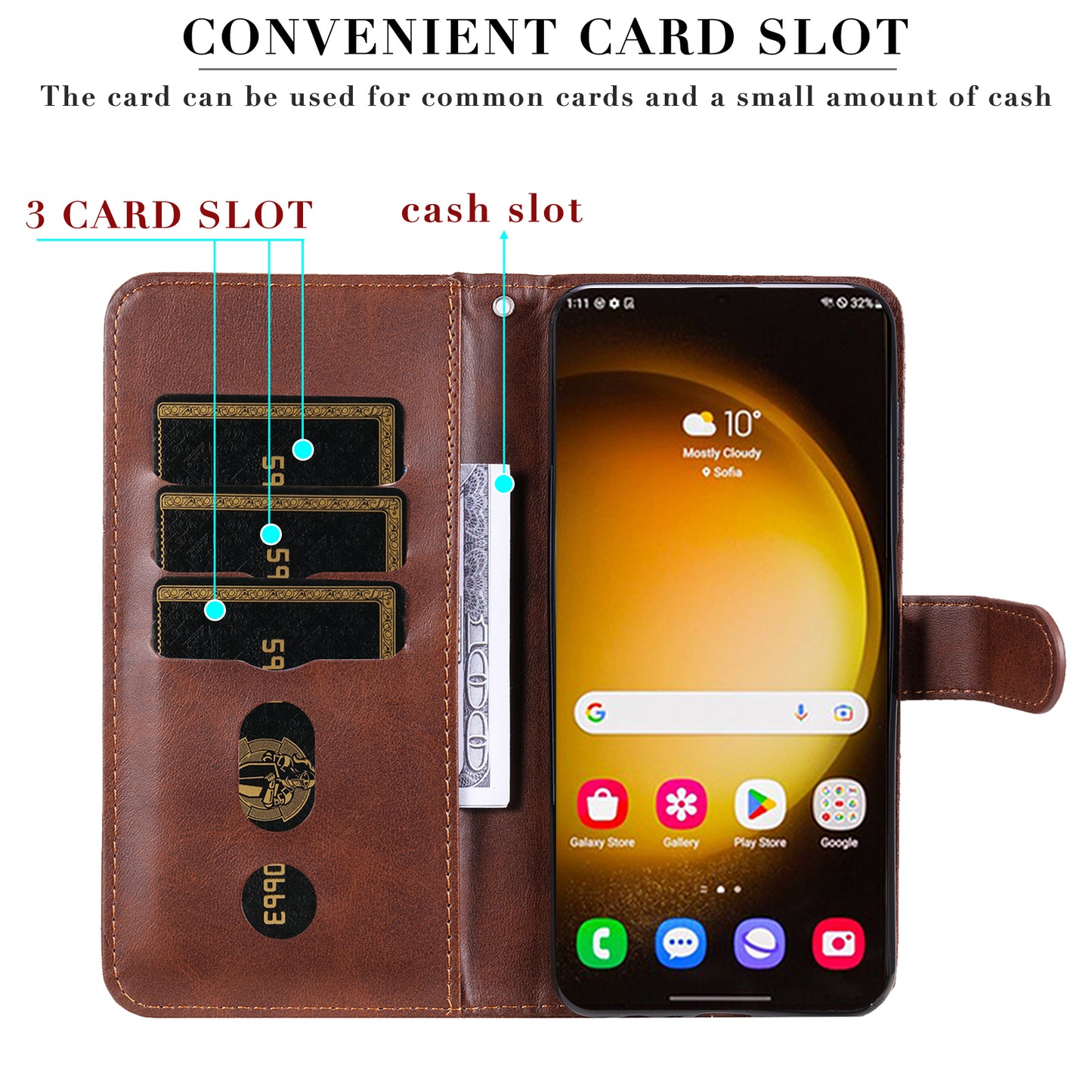 For Samsung Galaxy S24 Ultra Case PU Leather Zipper Wallet Phone Cover - Brown