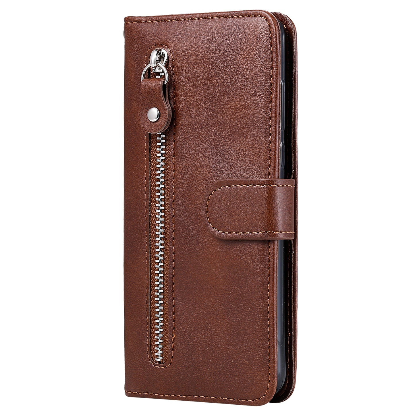 For Samsung Galaxy S24 Ultra Case PU Leather Zipper Wallet Phone Cover - Brown