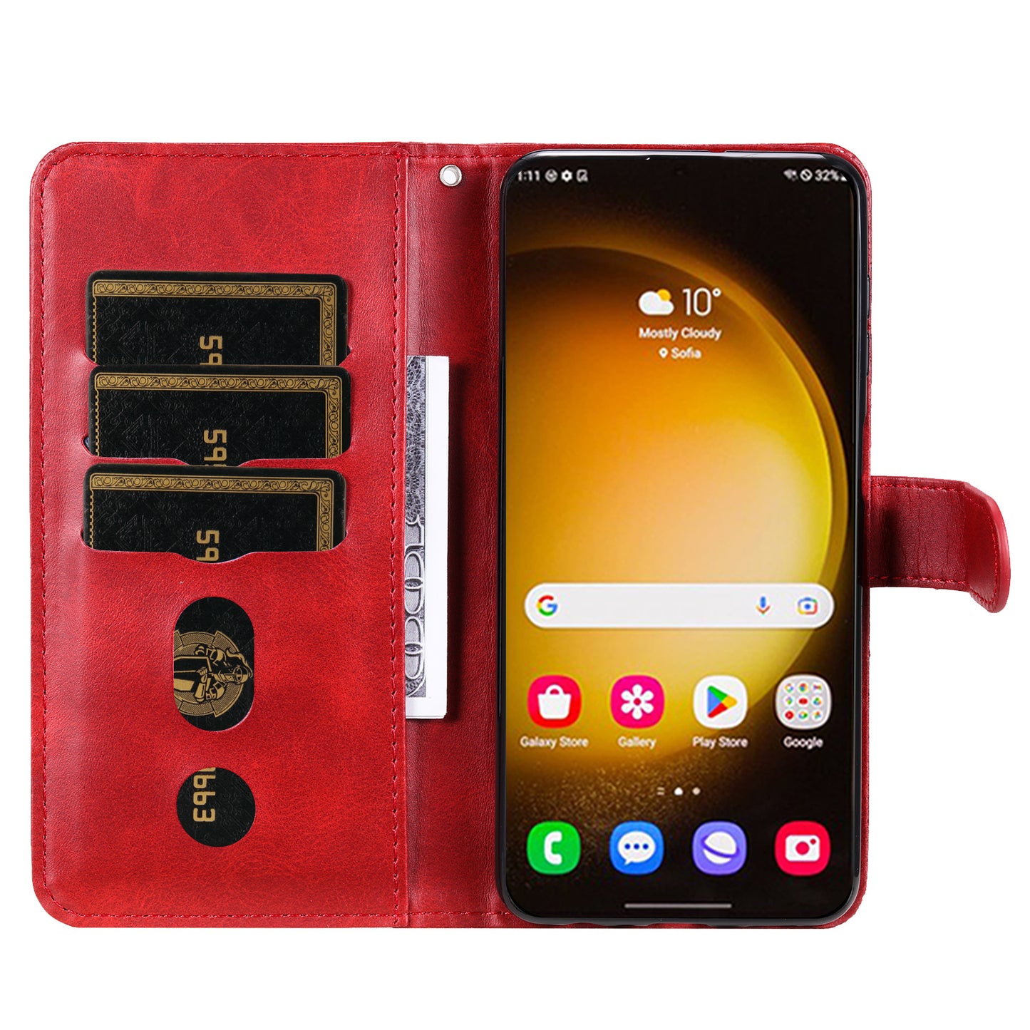 For Samsung Galaxy S24 Ultra Case PU Leather Zipper Wallet Phone Cover - Red