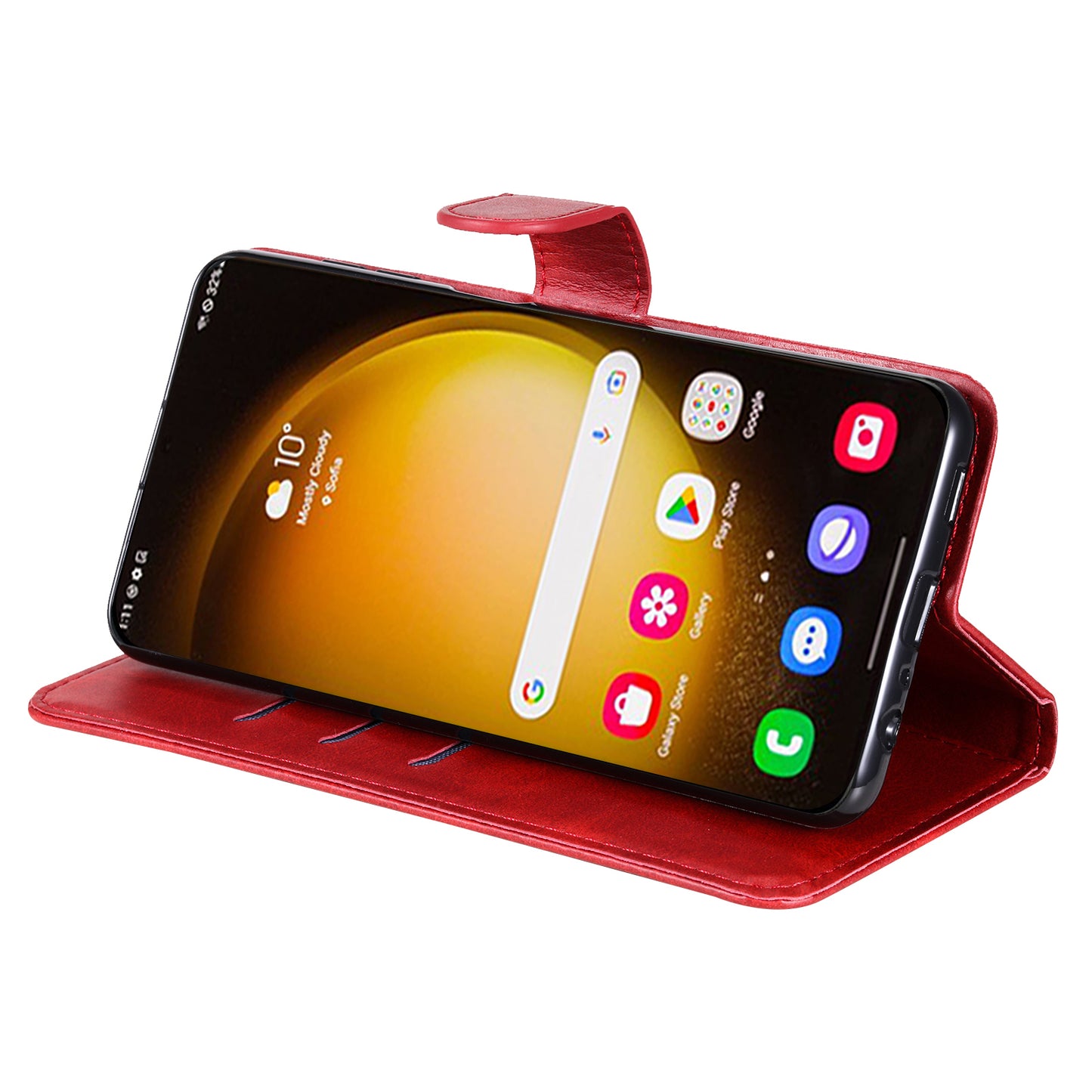 For Samsung Galaxy S24 Ultra Case PU Leather Zipper Wallet Phone Cover - Red