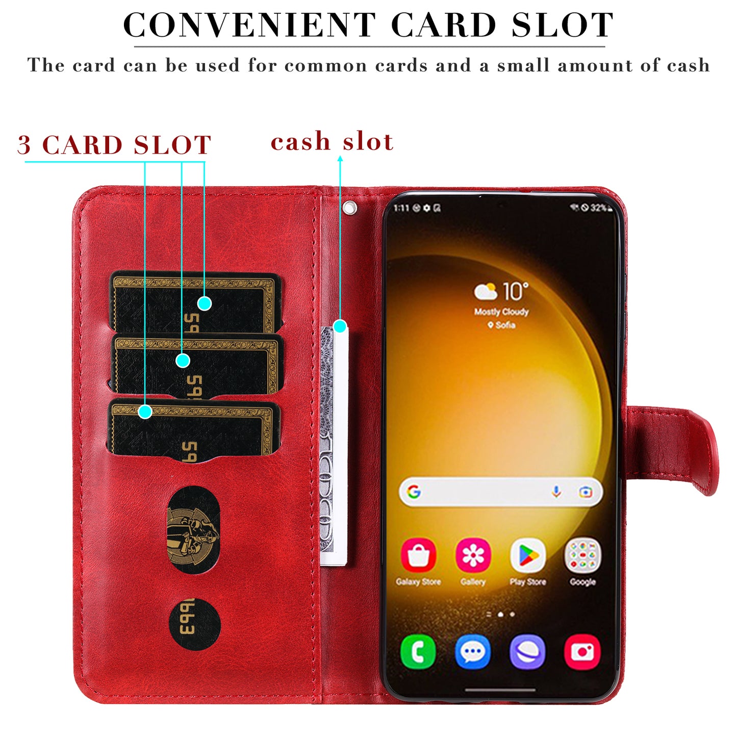 For Samsung Galaxy S24 Ultra Case PU Leather Zipper Wallet Phone Cover - Red