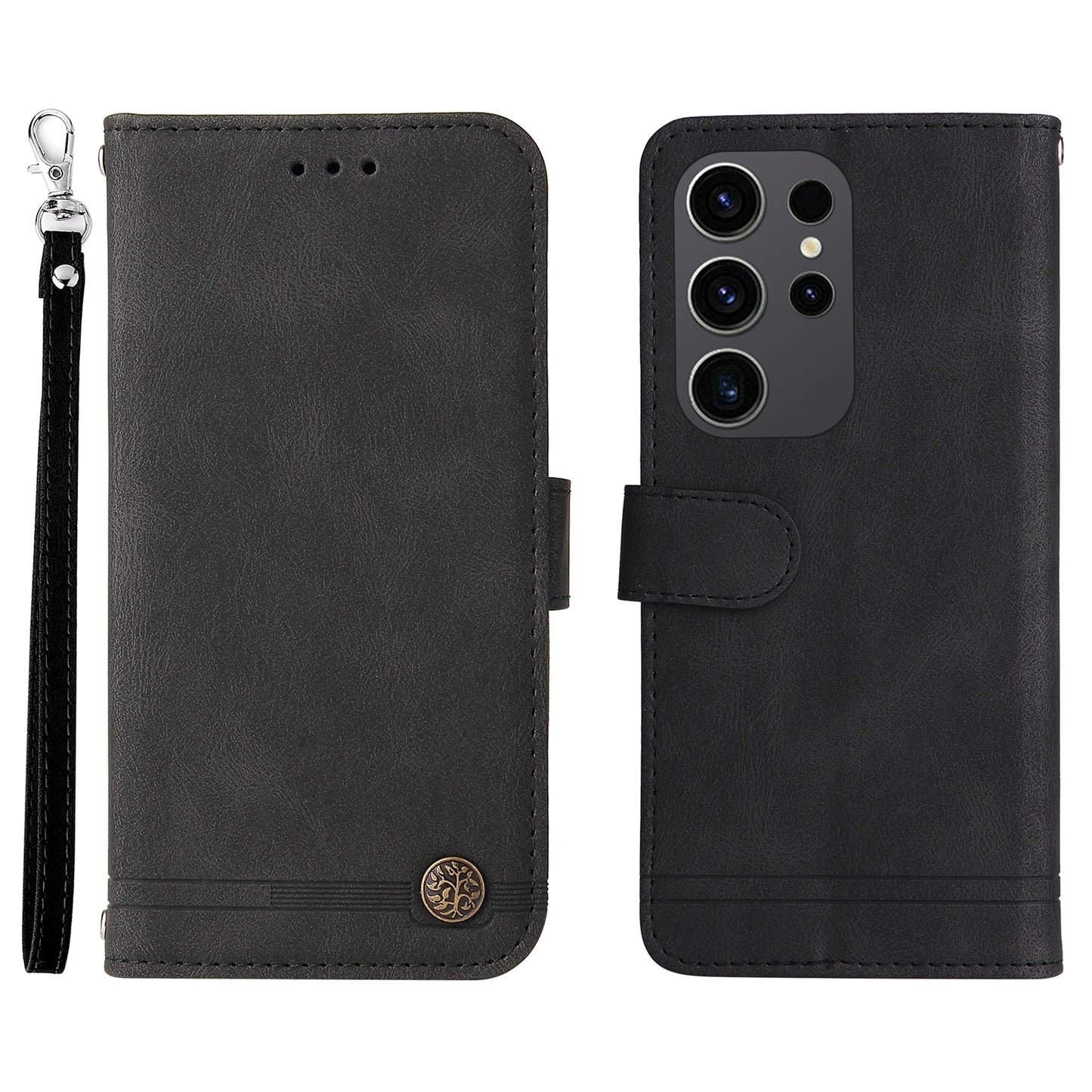 For Samsung Galaxy S24 Ultra Case Skin-touch Leather Imprinted Phone Cover - Black