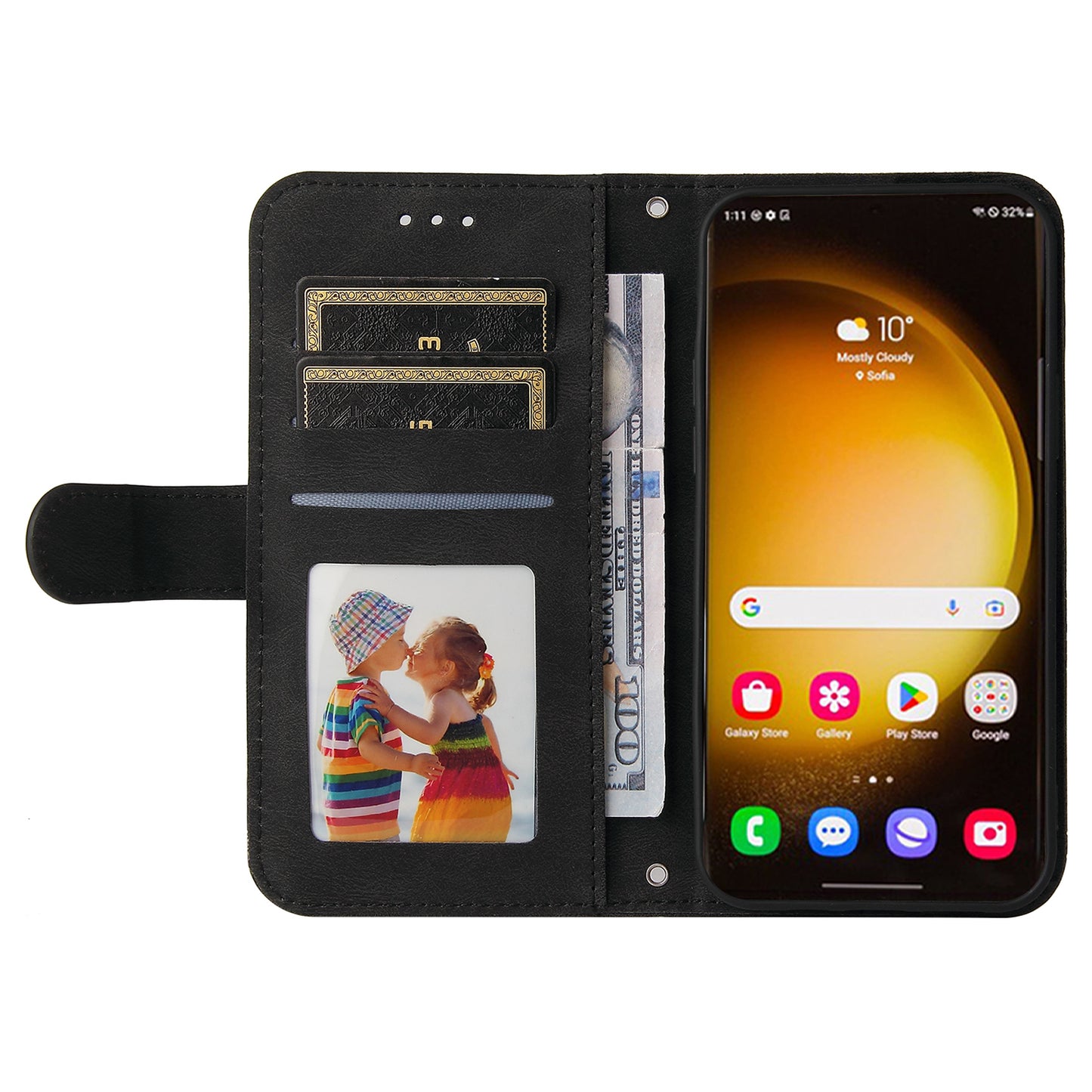 For Samsung Galaxy S24 Ultra Case Skin-touch Leather Imprinted Phone Cover - Black
