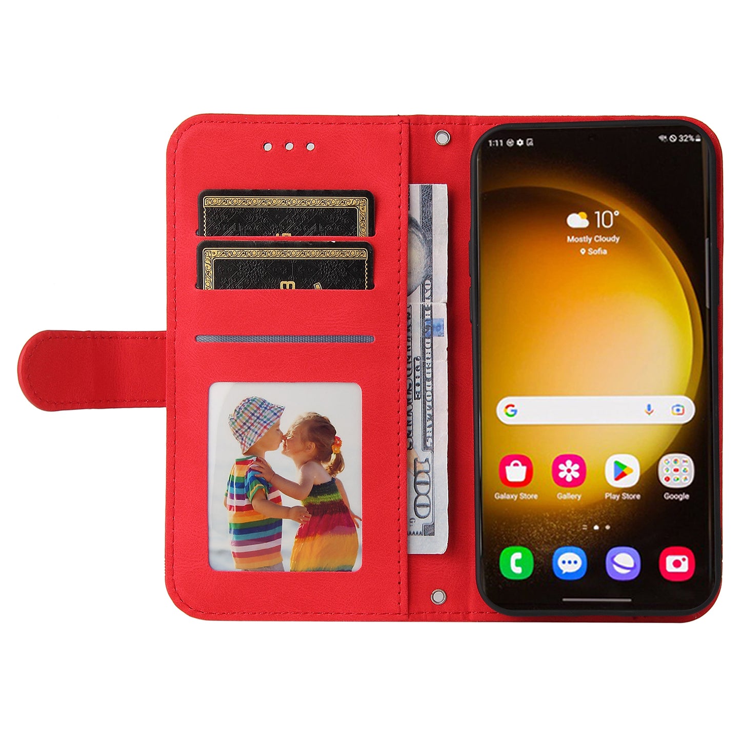 For Samsung Galaxy S24 Ultra Case Skin-touch Leather Imprinted Phone Cover - Red