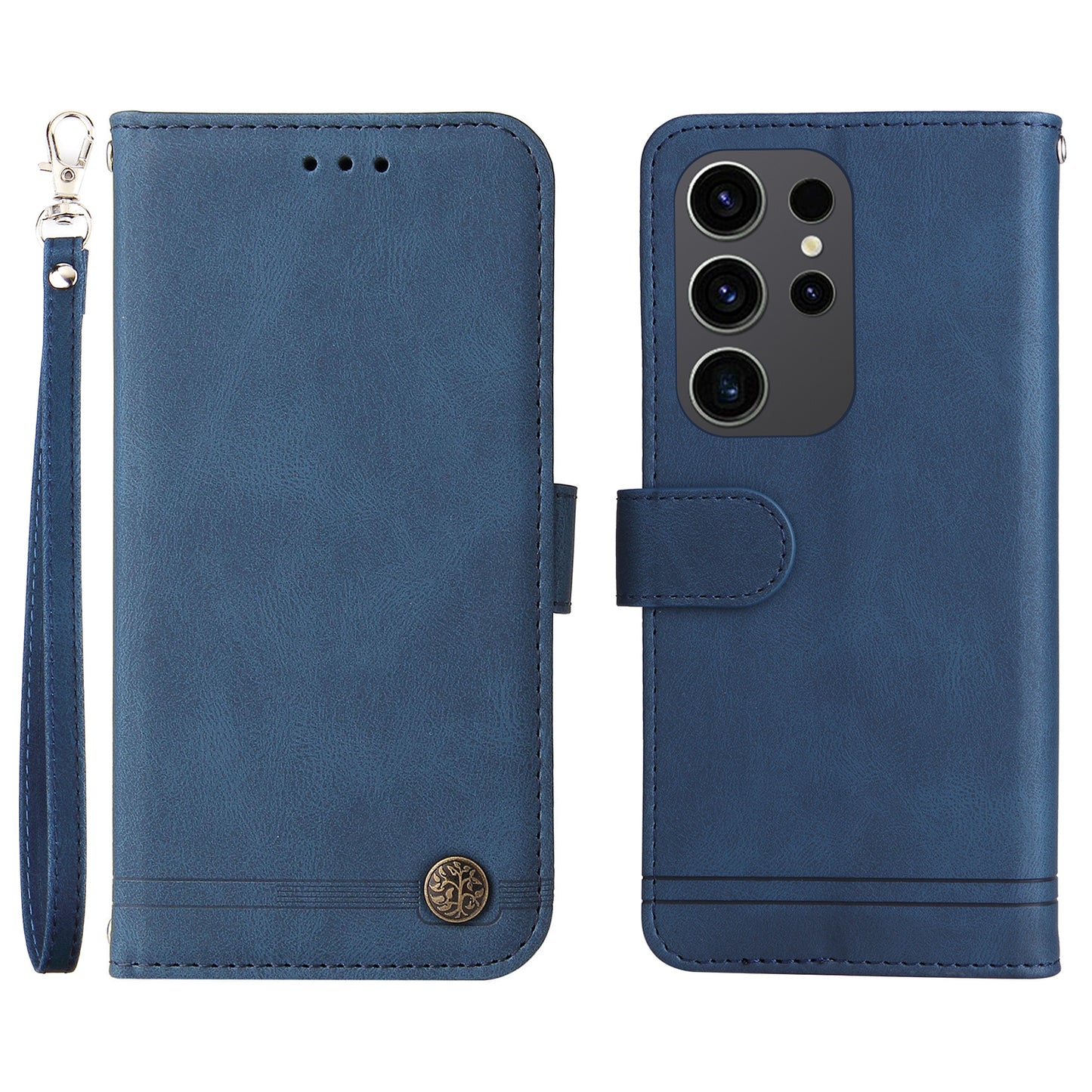 For Samsung Galaxy S24 Ultra Case Skin-touch Leather Imprinted Phone Cover - Blue
