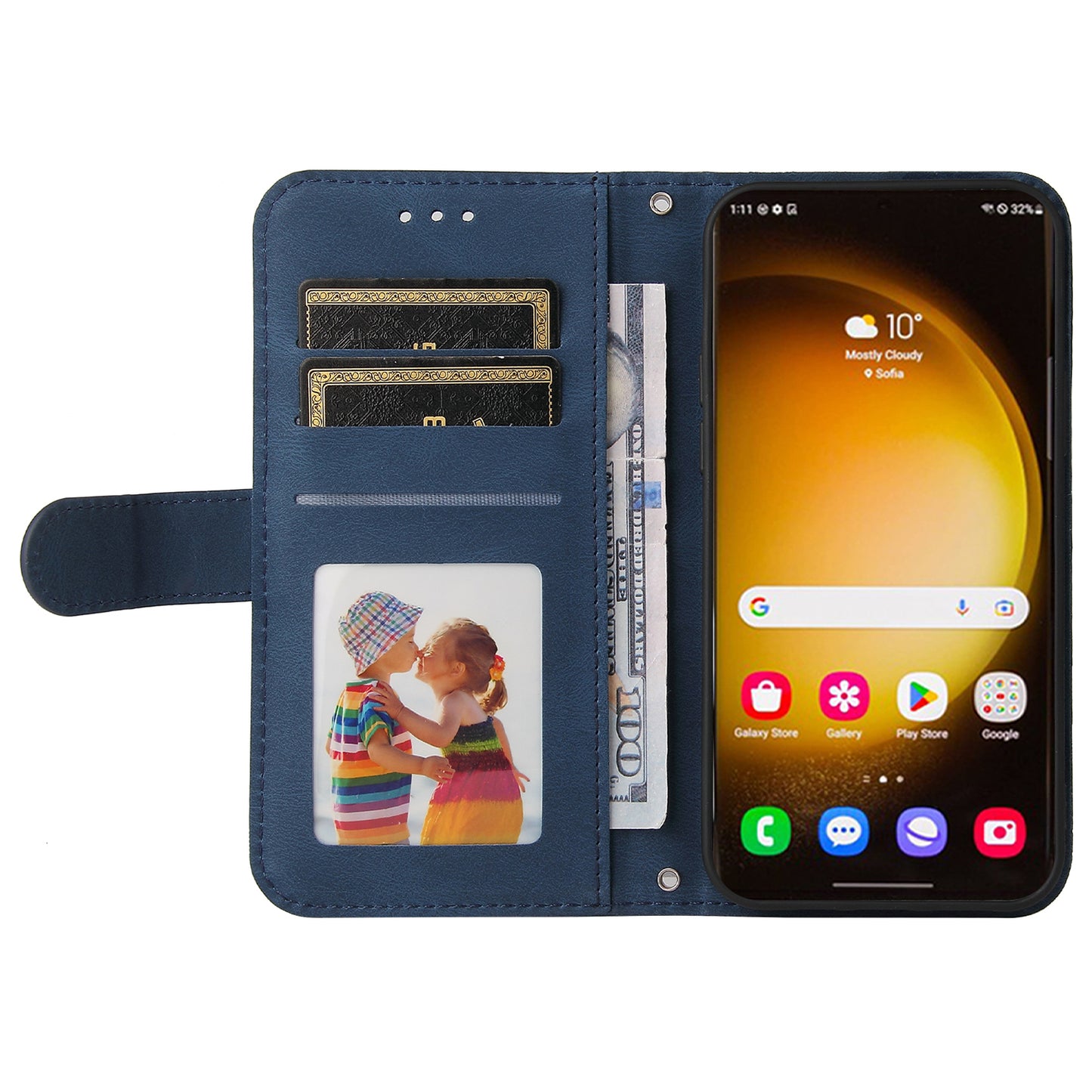 For Samsung Galaxy S24 Ultra Case Skin-touch Leather Imprinted Phone Cover - Blue