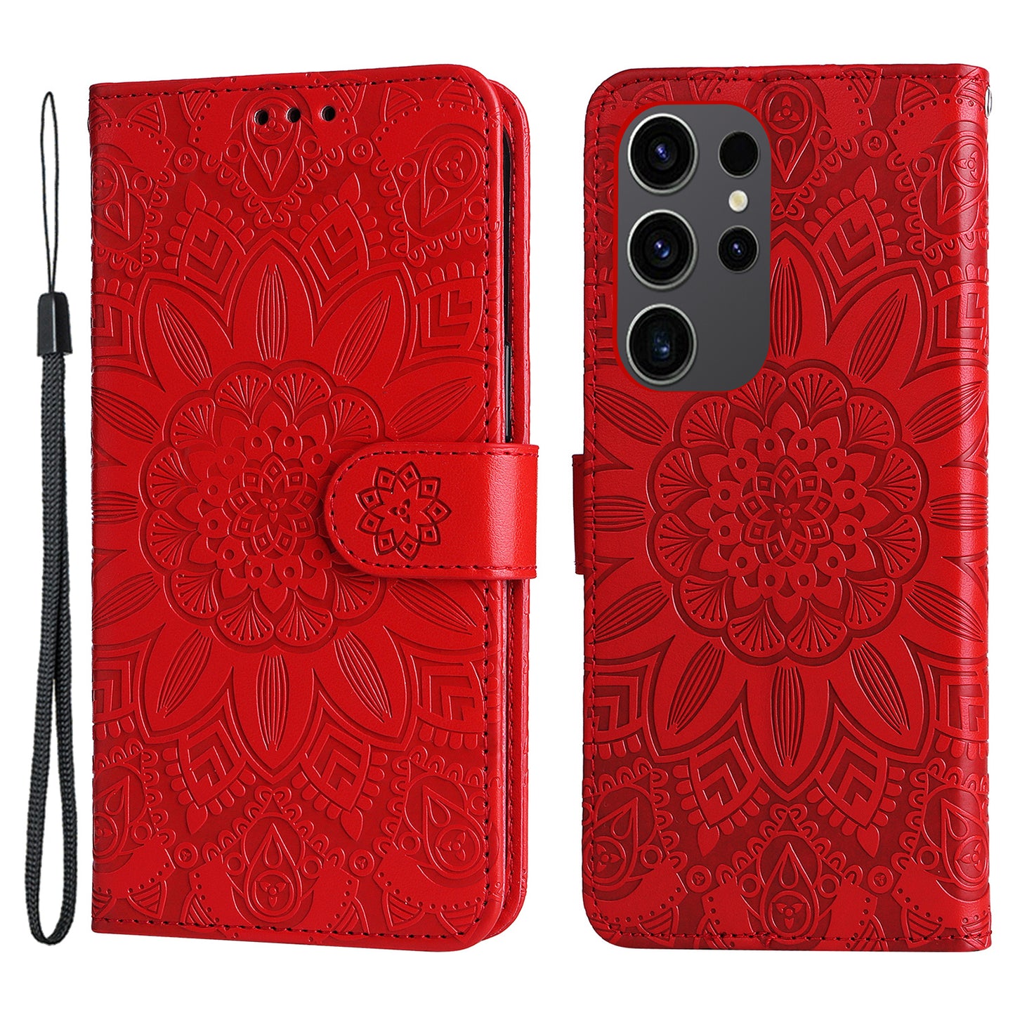 For Samsung Galaxy S24 Ultra Case Leather Wallet Flip Protective Phone Cover - Red
