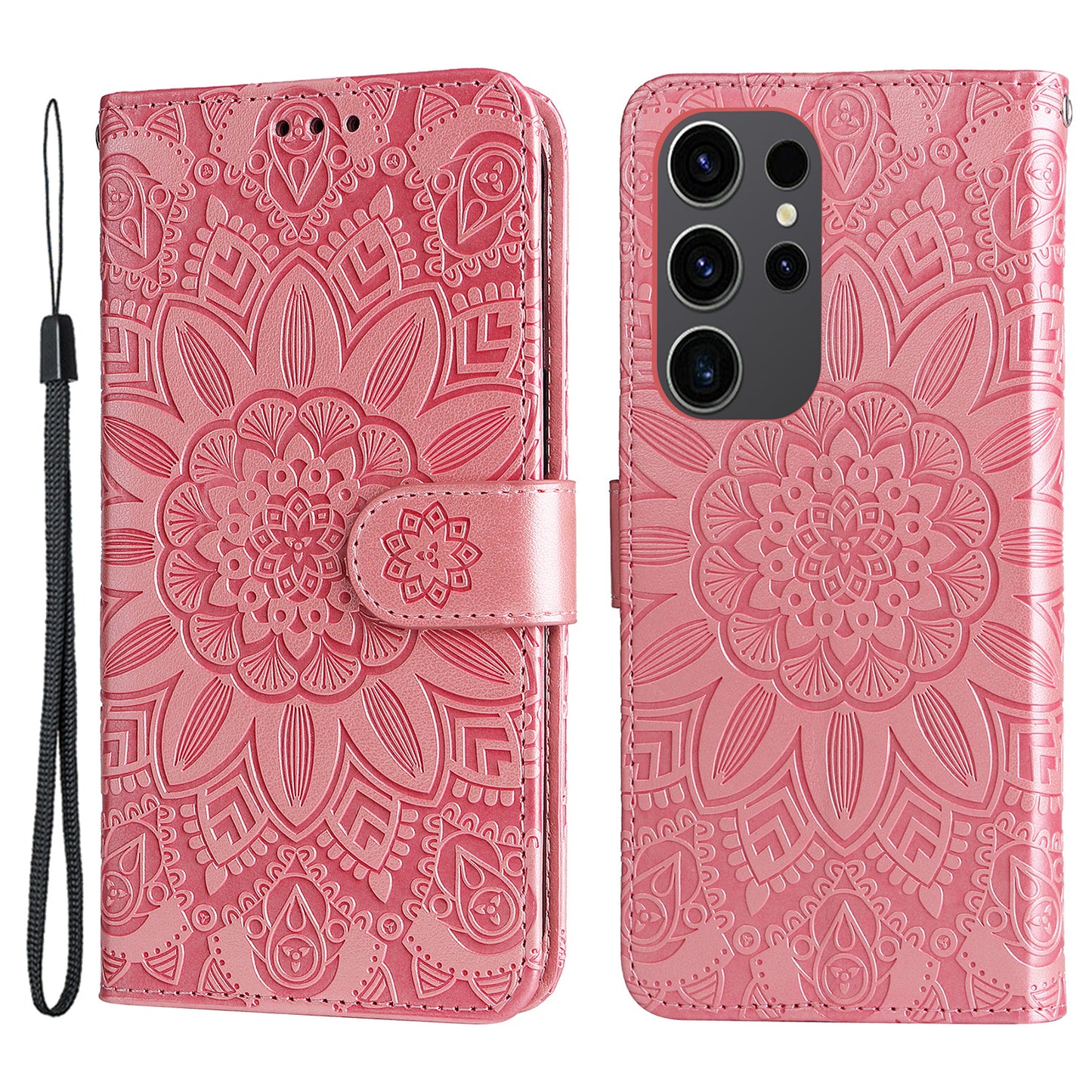 For Samsung Galaxy S24 Ultra Case Leather Wallet Flip Protective Phone Cover - Pink