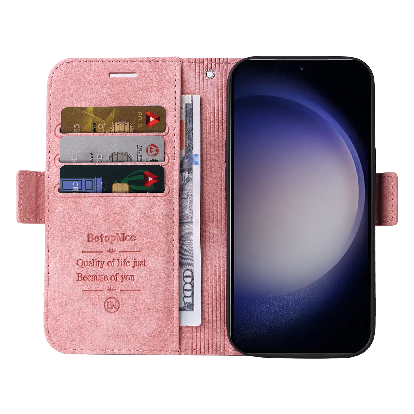BETOPNICE 001 for Samsung Galaxy S24+ Case Magnetic Flip PU Leather Phone Cover - Pink