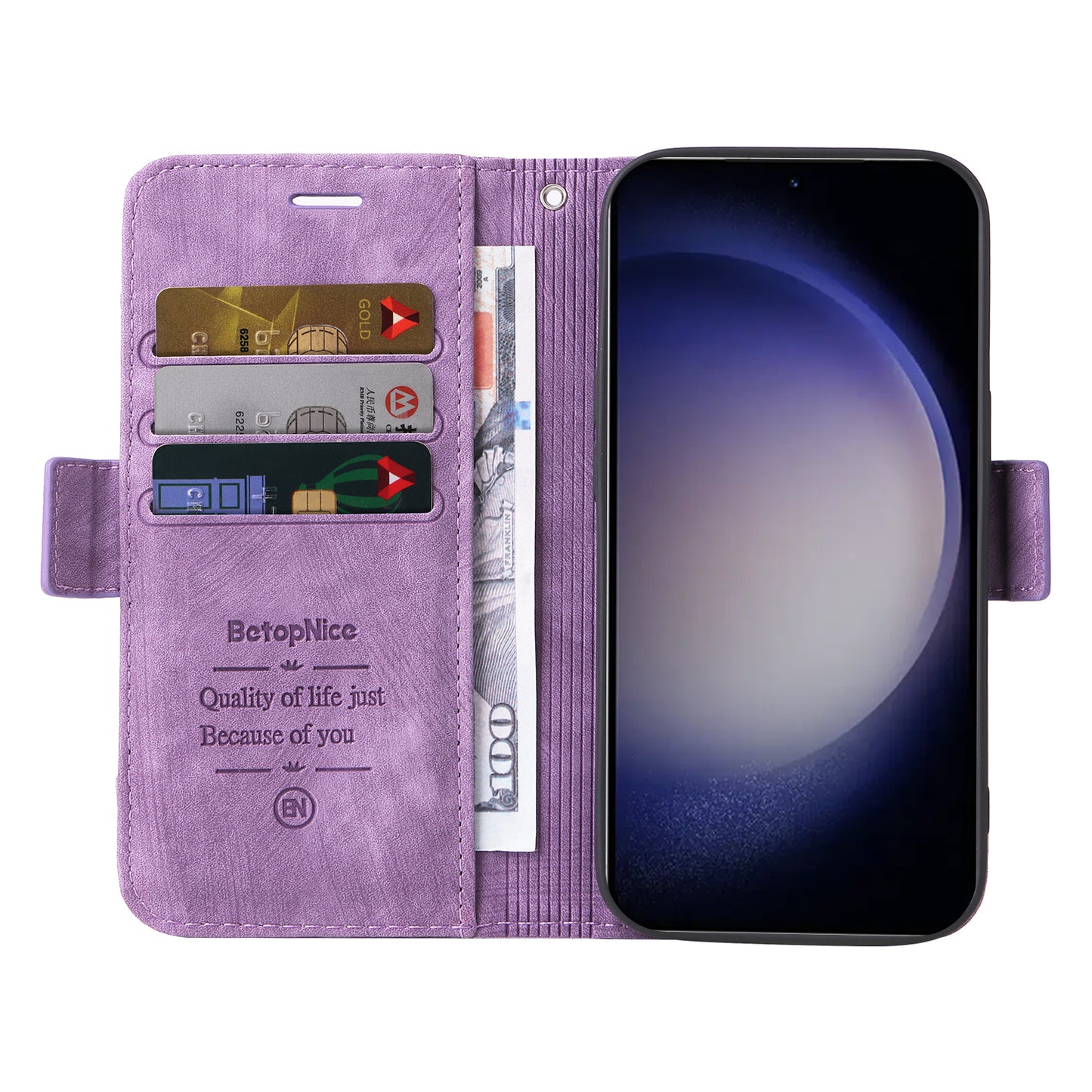 BETOPNICE 001 for Samsung Galaxy S24+ Case Magnetic Flip PU Leather Phone Cover - Purple