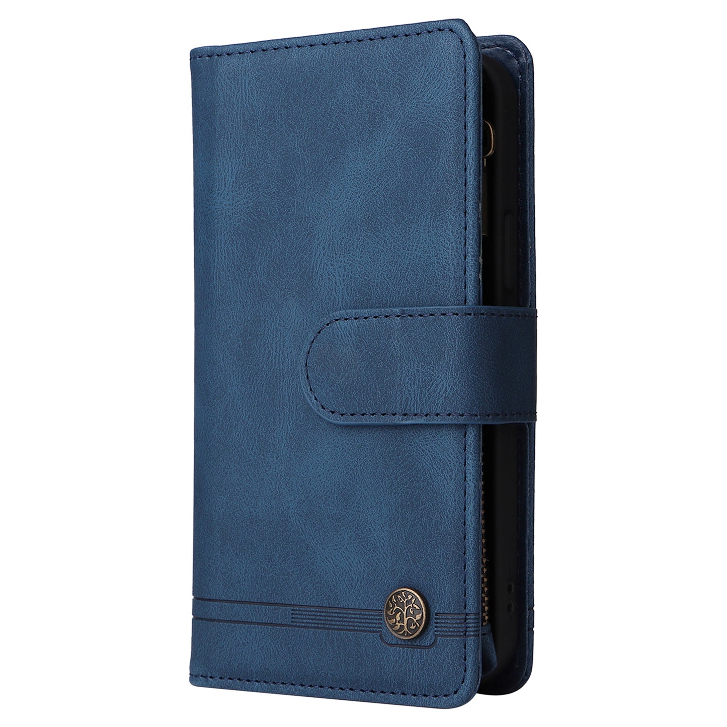 For Samsung Galaxy S24 Case PU Leather Zipper Card Slots Phone Cover - Blue