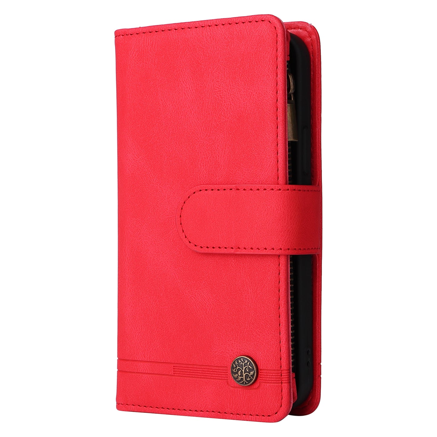 For Samsung Galaxy S24 Case PU Leather Zipper Card Slots Phone Cover - Red