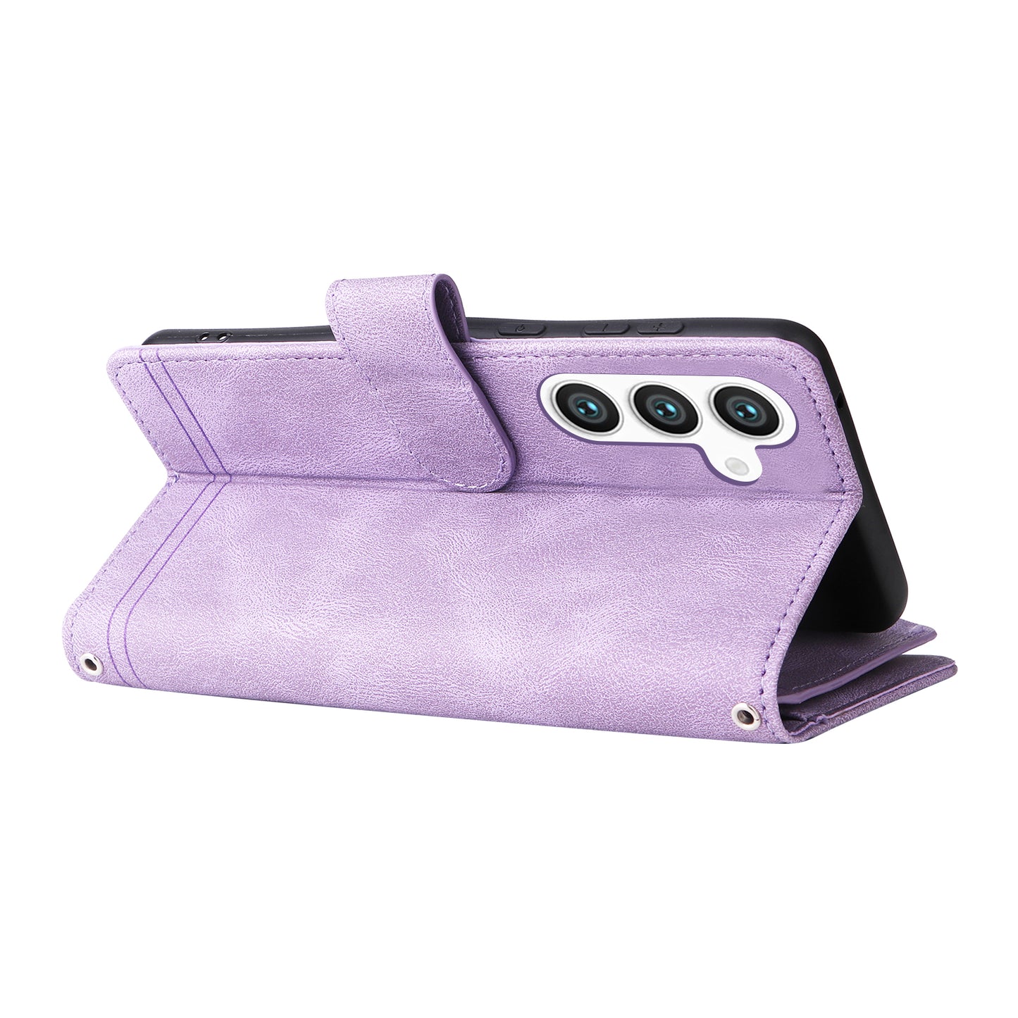 For Samsung Galaxy S24 Case PU Leather Zipper Card Slots Phone Cover - Purple