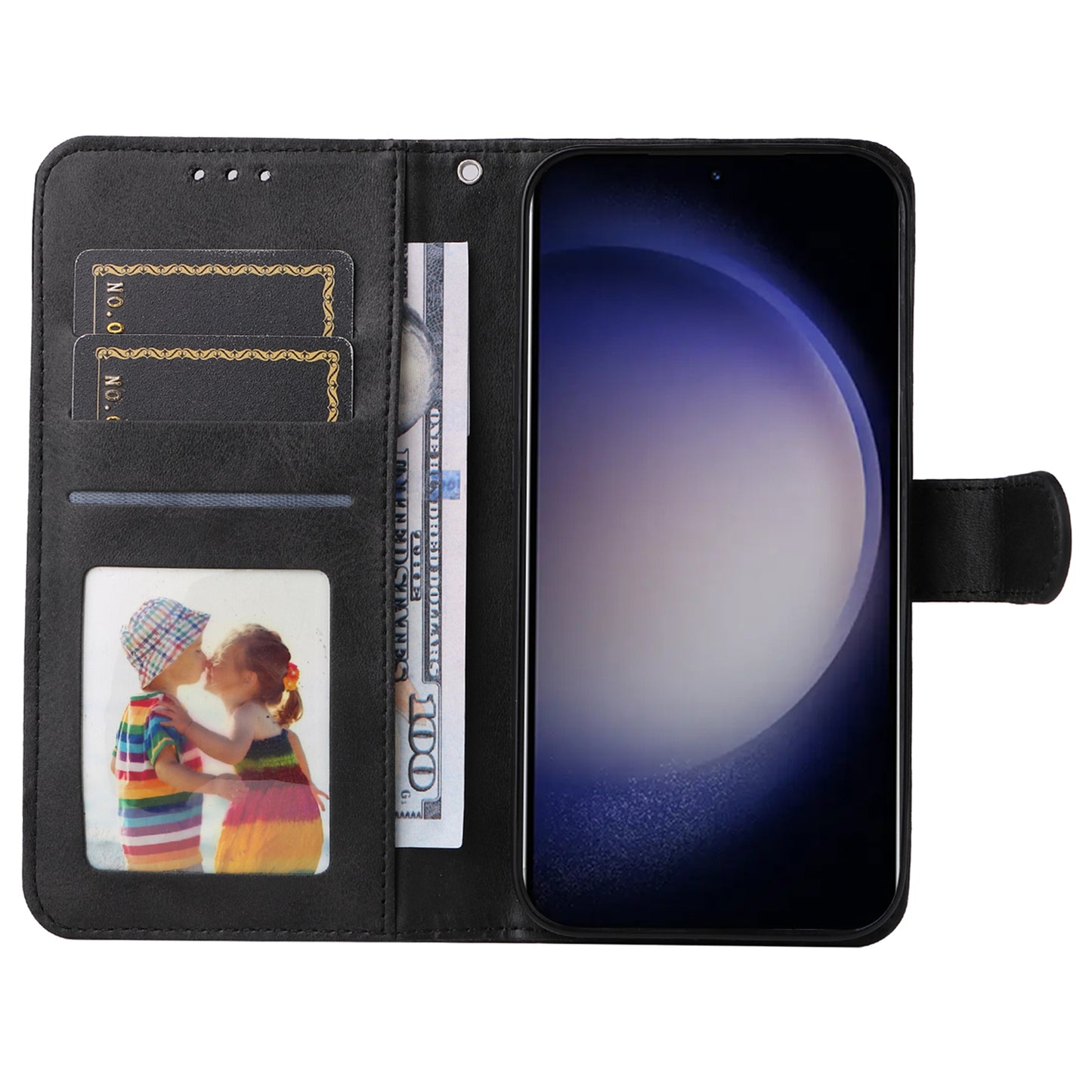 For Samsung Galaxy S24 Case PU Leather Calf Texture Stand Folio Phone Cover - Black