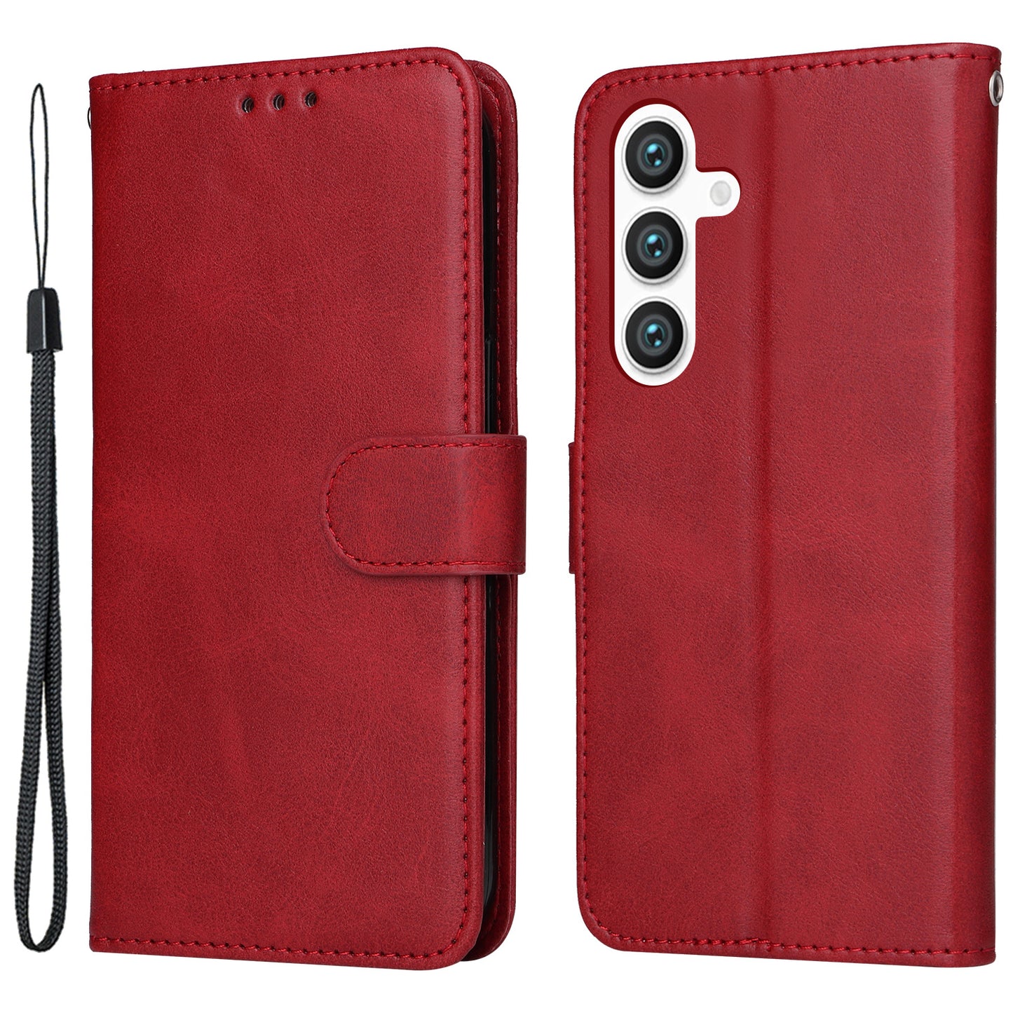 For Samsung Galaxy S24 Case PU Leather Calf Texture Stand Folio Phone Cover - Red
