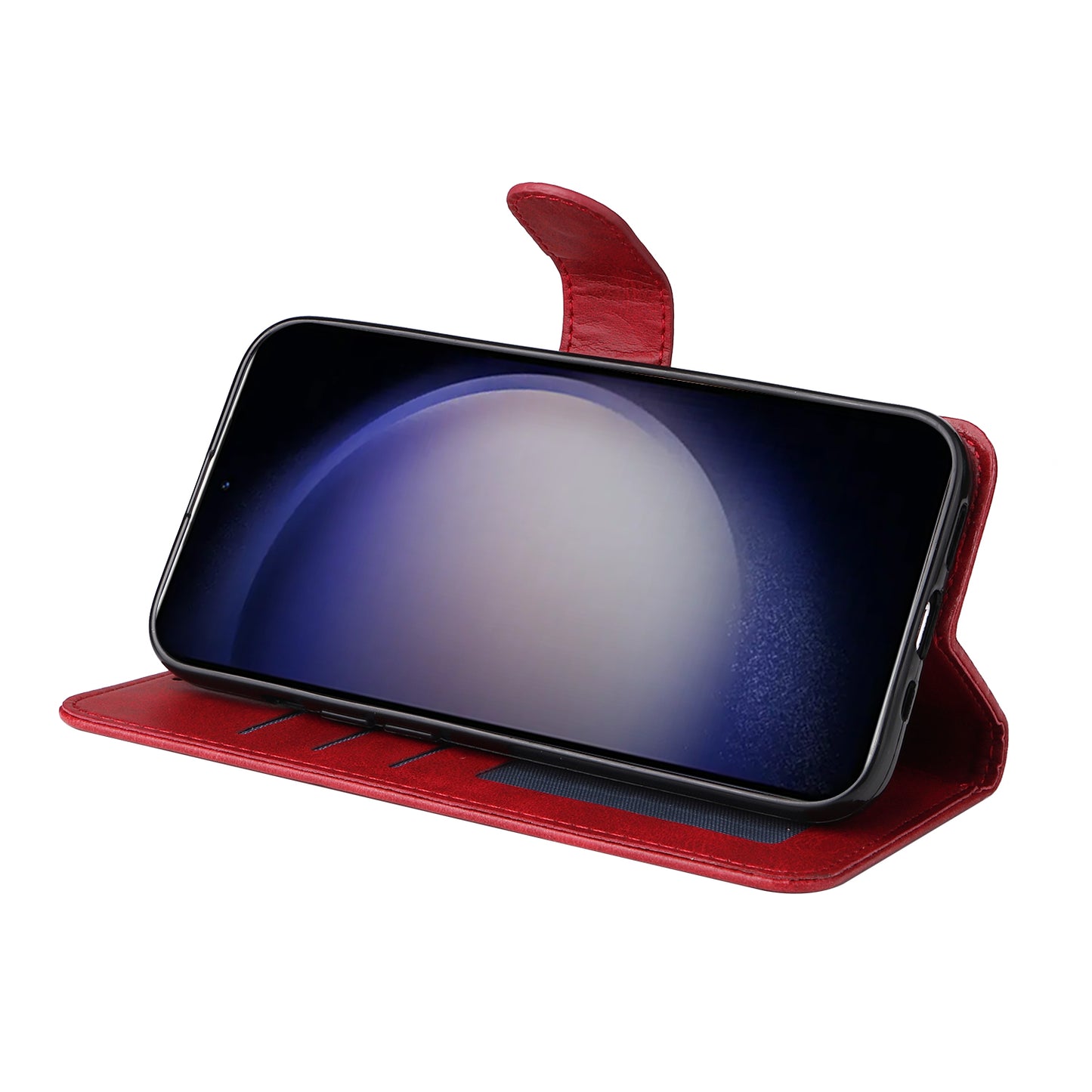 For Samsung Galaxy S24 Case PU Leather Calf Texture Stand Folio Phone Cover - Red