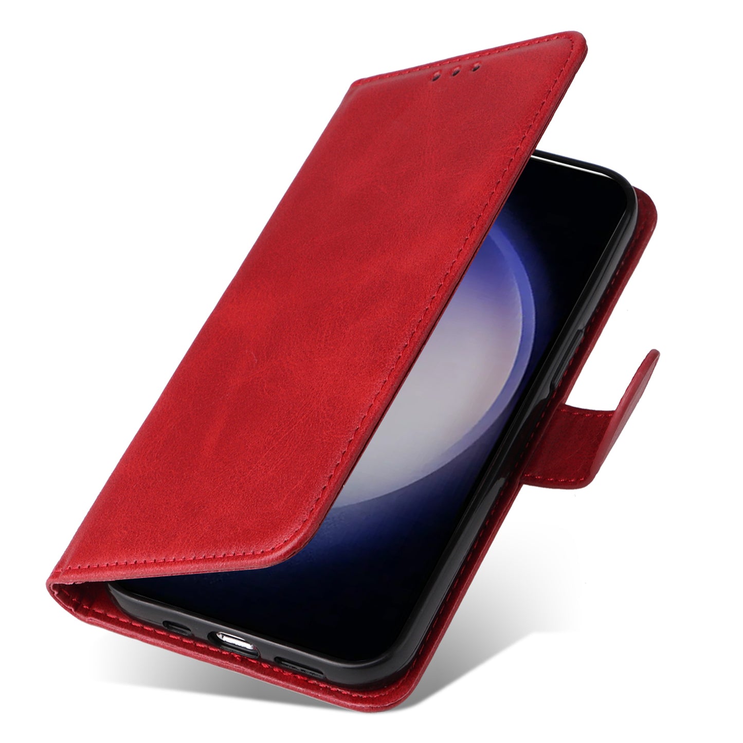 For Samsung Galaxy S24 Case PU Leather Calf Texture Stand Folio Phone Cover - Red