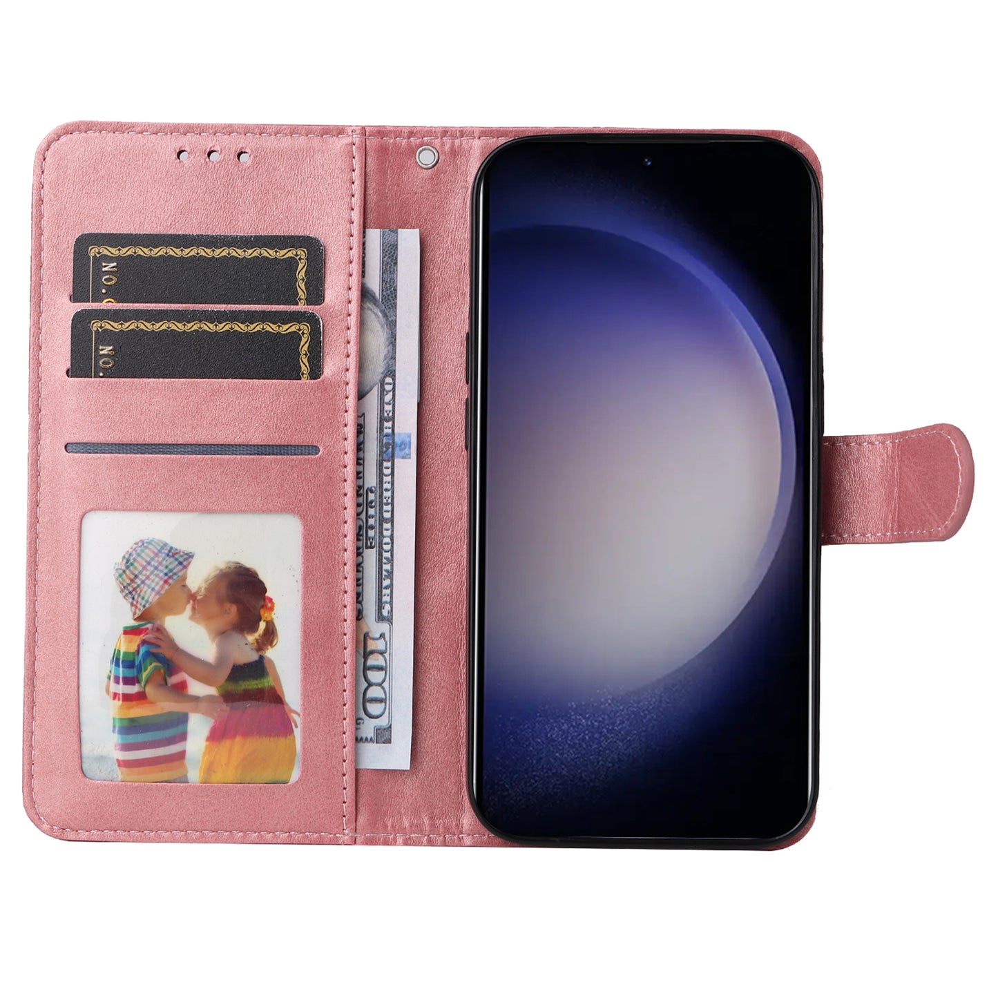 For Samsung Galaxy S24 Case PU Leather Calf Texture Stand Folio Phone Cover - Pink