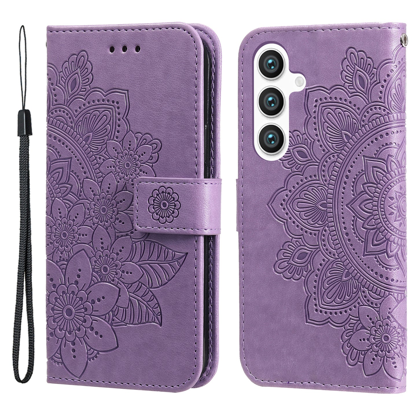 For Samsung Galaxy S24 Case Imprinted PU Leather Mobile Phone Shell Stand Wallet Cover - Purple