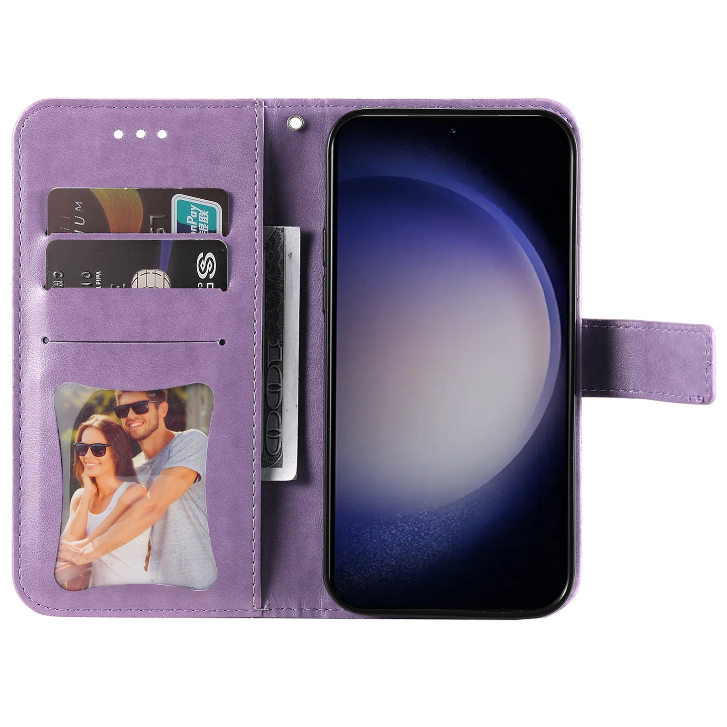 For Samsung Galaxy S24 Case Imprinted PU Leather Mobile Phone Shell Stand Wallet Cover - Purple
