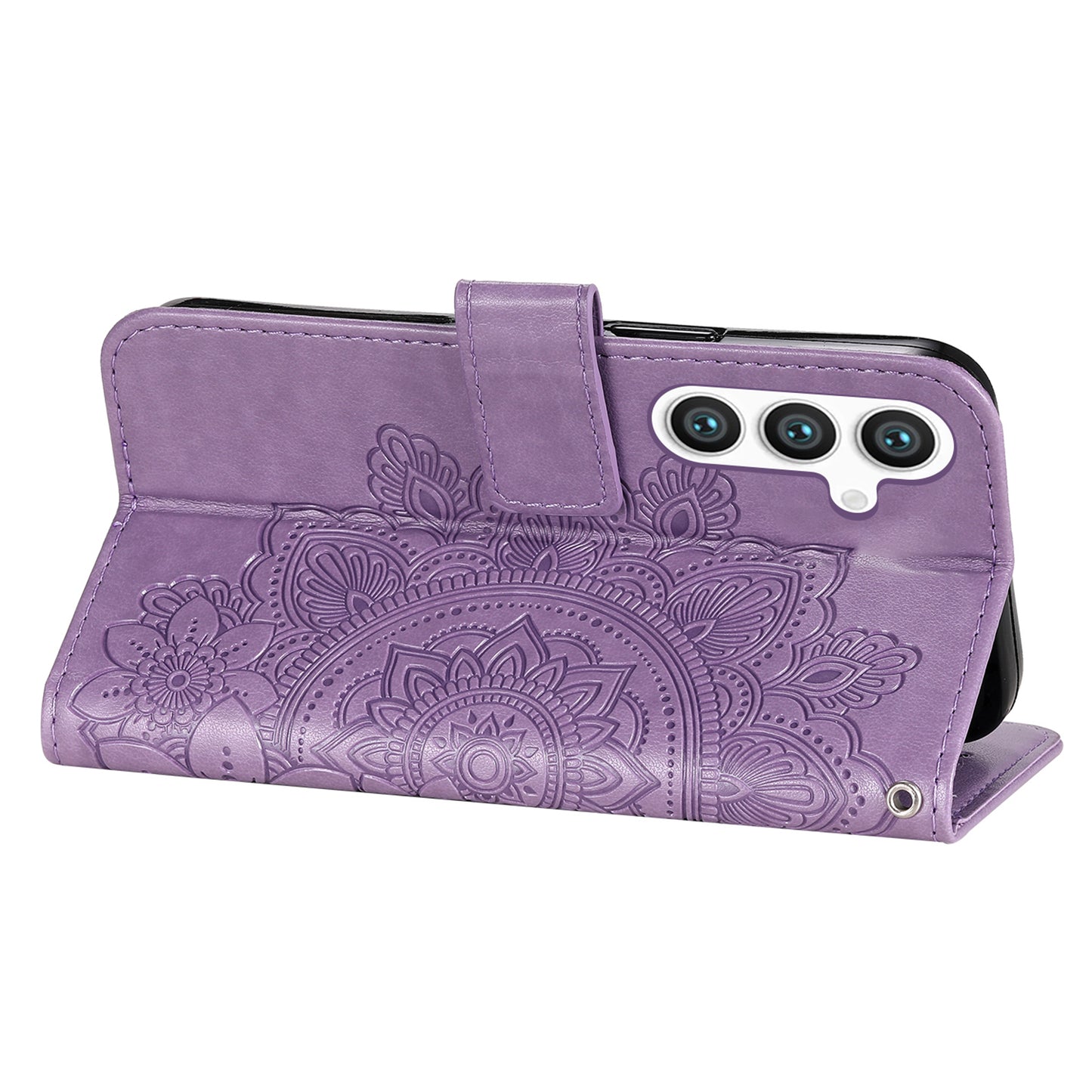 For Samsung Galaxy S24 Case Imprinted PU Leather Mobile Phone Shell Stand Wallet Cover - Purple