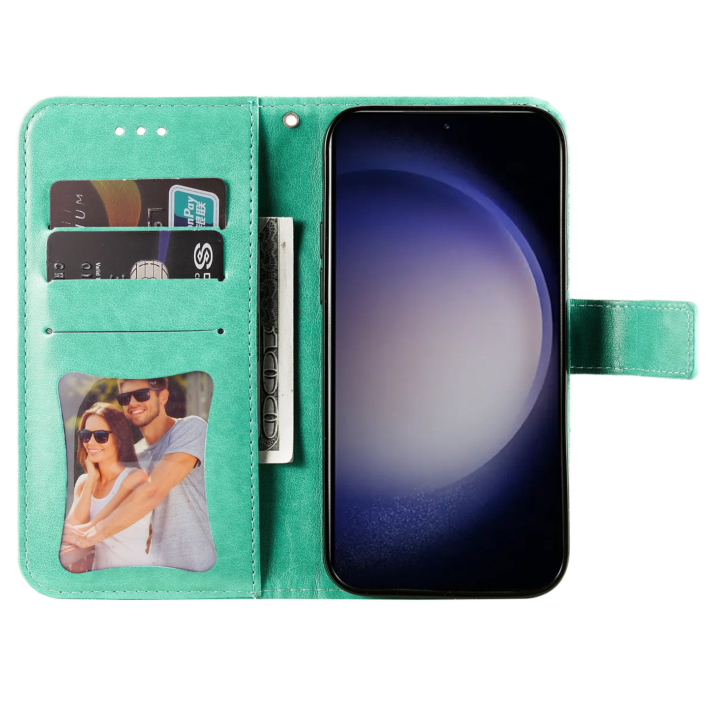 For Samsung Galaxy S24 Case Imprinted PU Leather Mobile Phone Shell Stand Wallet Cover - Green