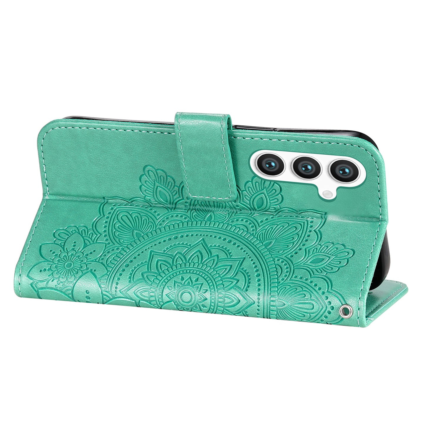 For Samsung Galaxy S24 Case Imprinted PU Leather Mobile Phone Shell Stand Wallet Cover - Green