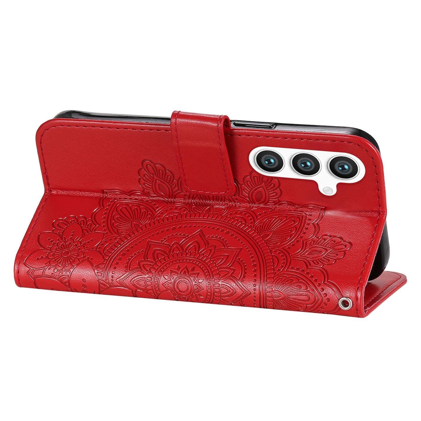 For Samsung Galaxy S24 Case Imprinted PU Leather Mobile Phone Shell Stand Wallet Cover - Red