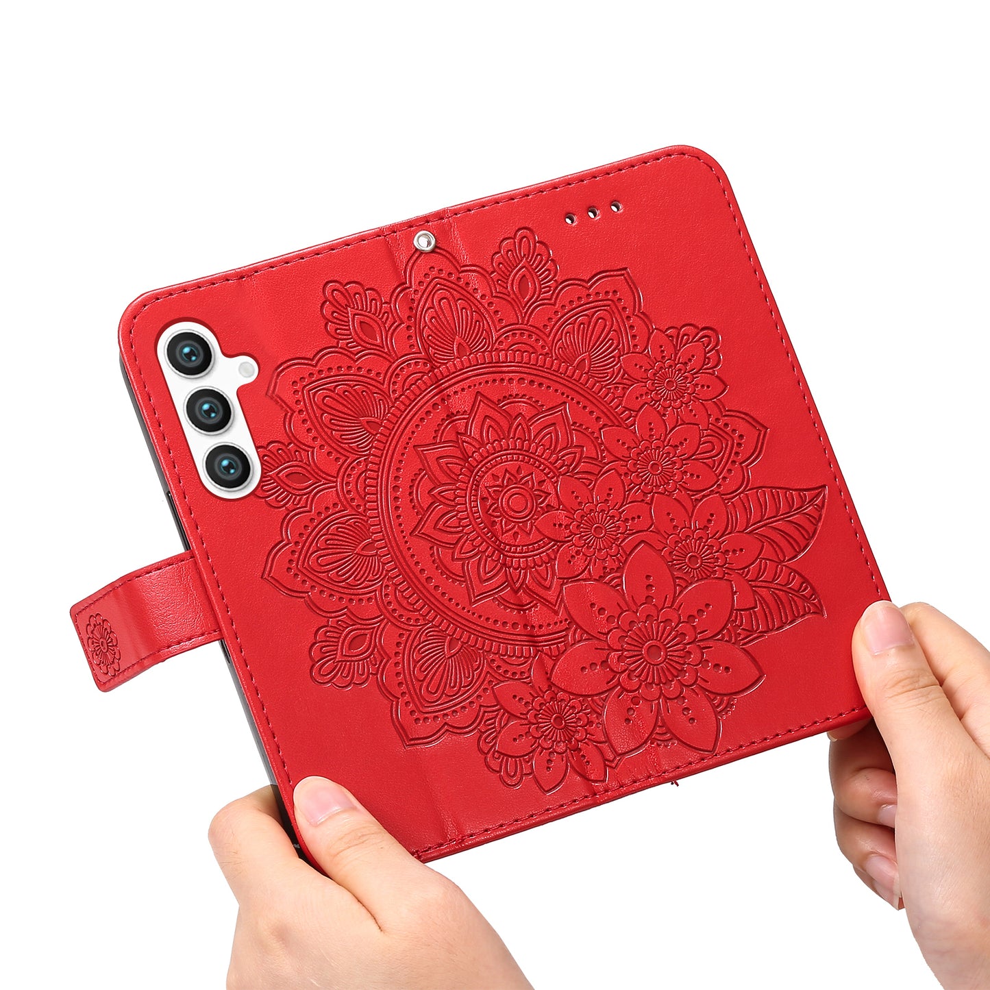 For Samsung Galaxy S24 Case Imprinted PU Leather Mobile Phone Shell Stand Wallet Cover - Red