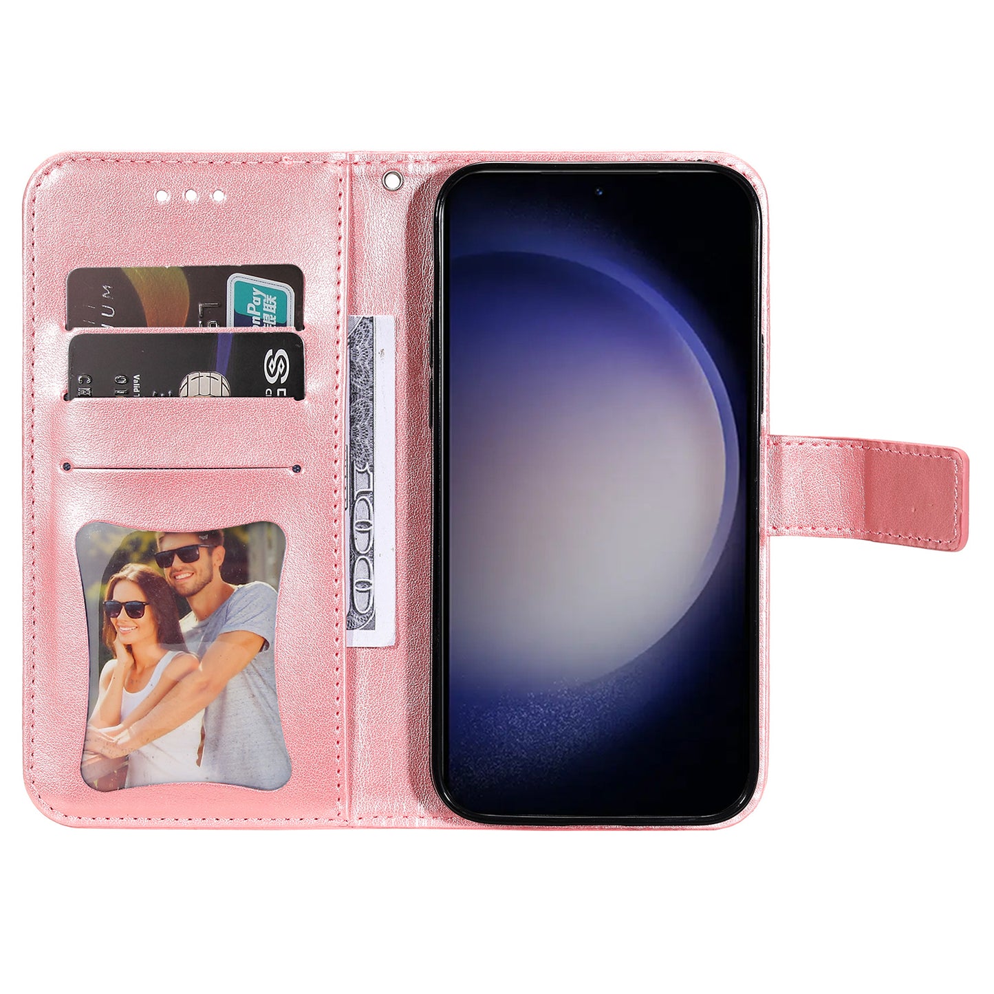 For Samsung Galaxy S24 Case Imprinted PU Leather Mobile Phone Shell Stand Wallet Cover - Pink