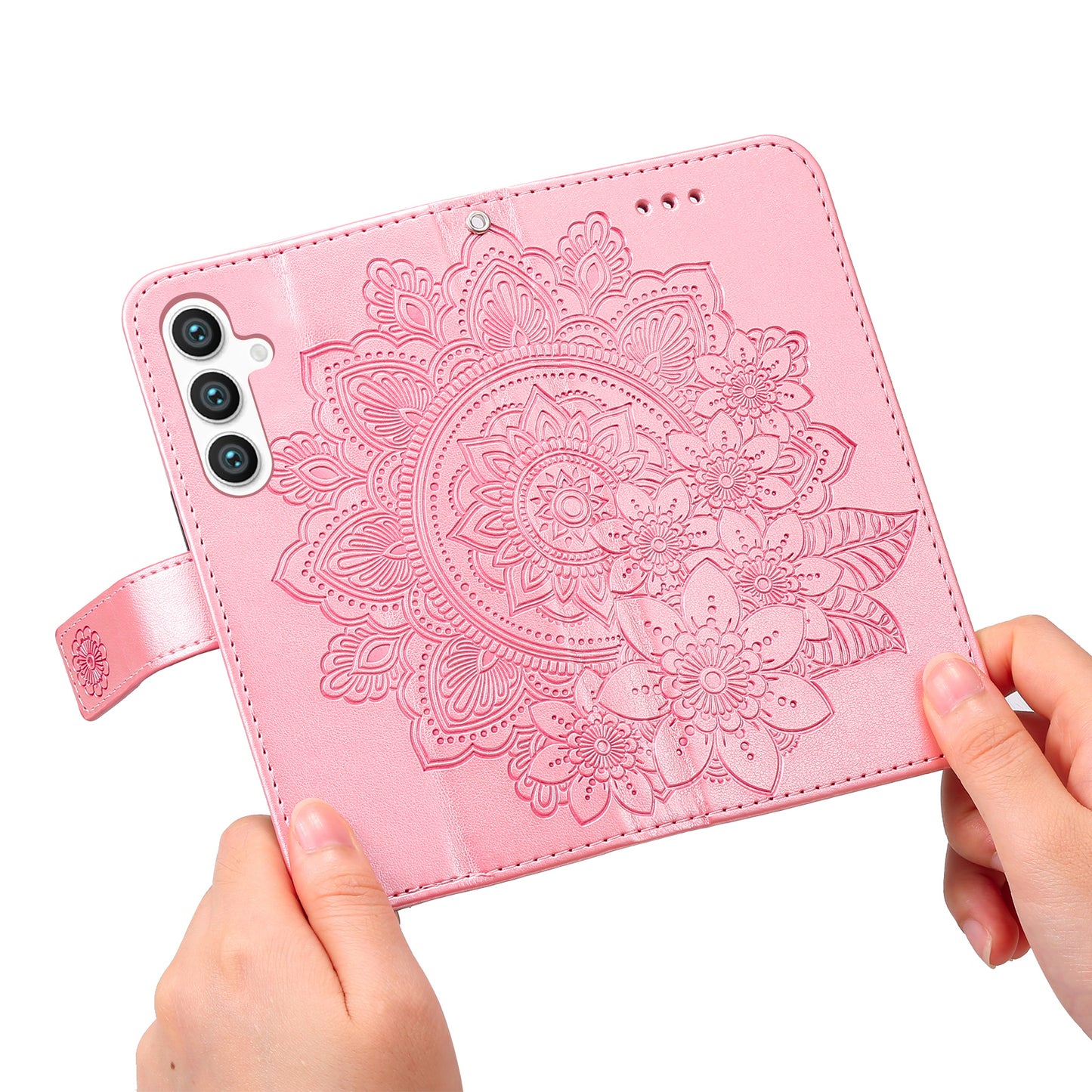 For Samsung Galaxy S24 Case Imprinted PU Leather Mobile Phone Shell Stand Wallet Cover - Pink