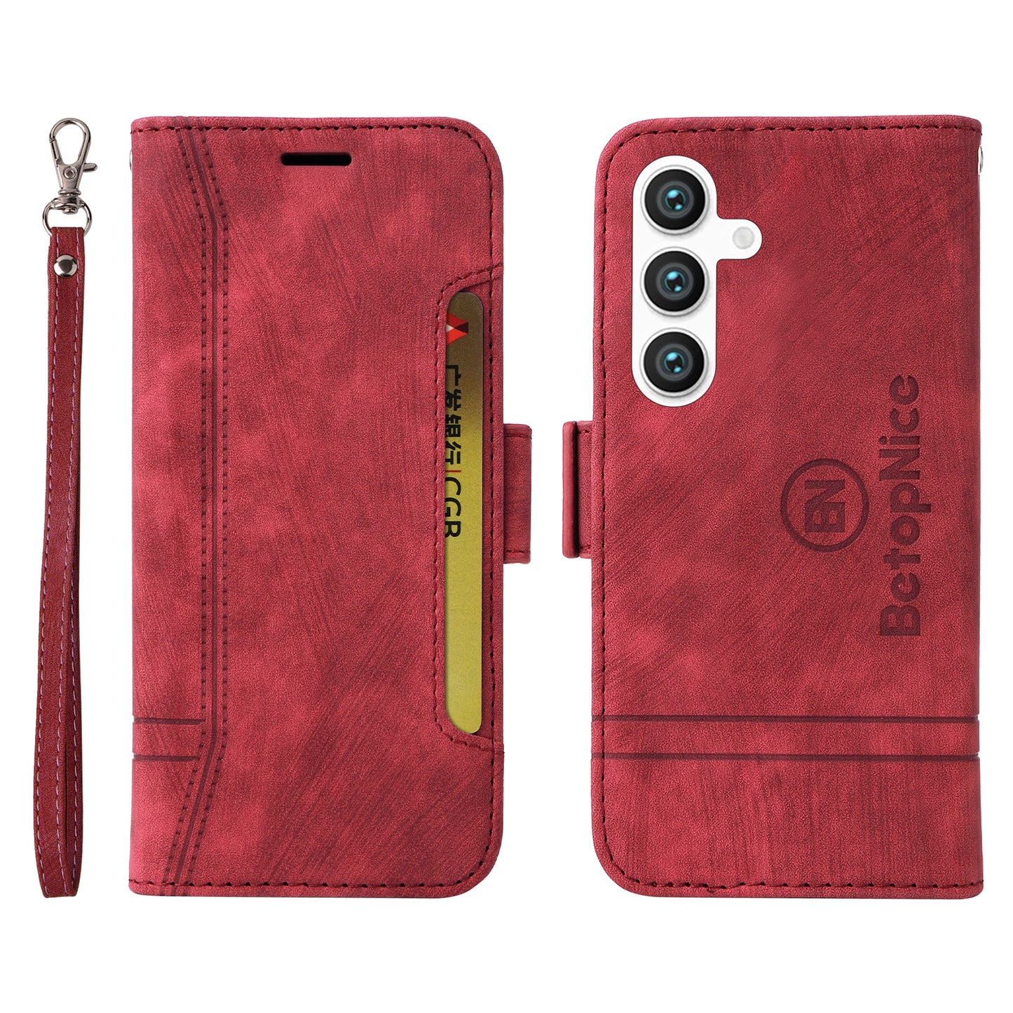 BETOPNICE 001 for Samsung Galaxy S24 Ultra Case PU Leather Stand Wallet Phone Cover - Red