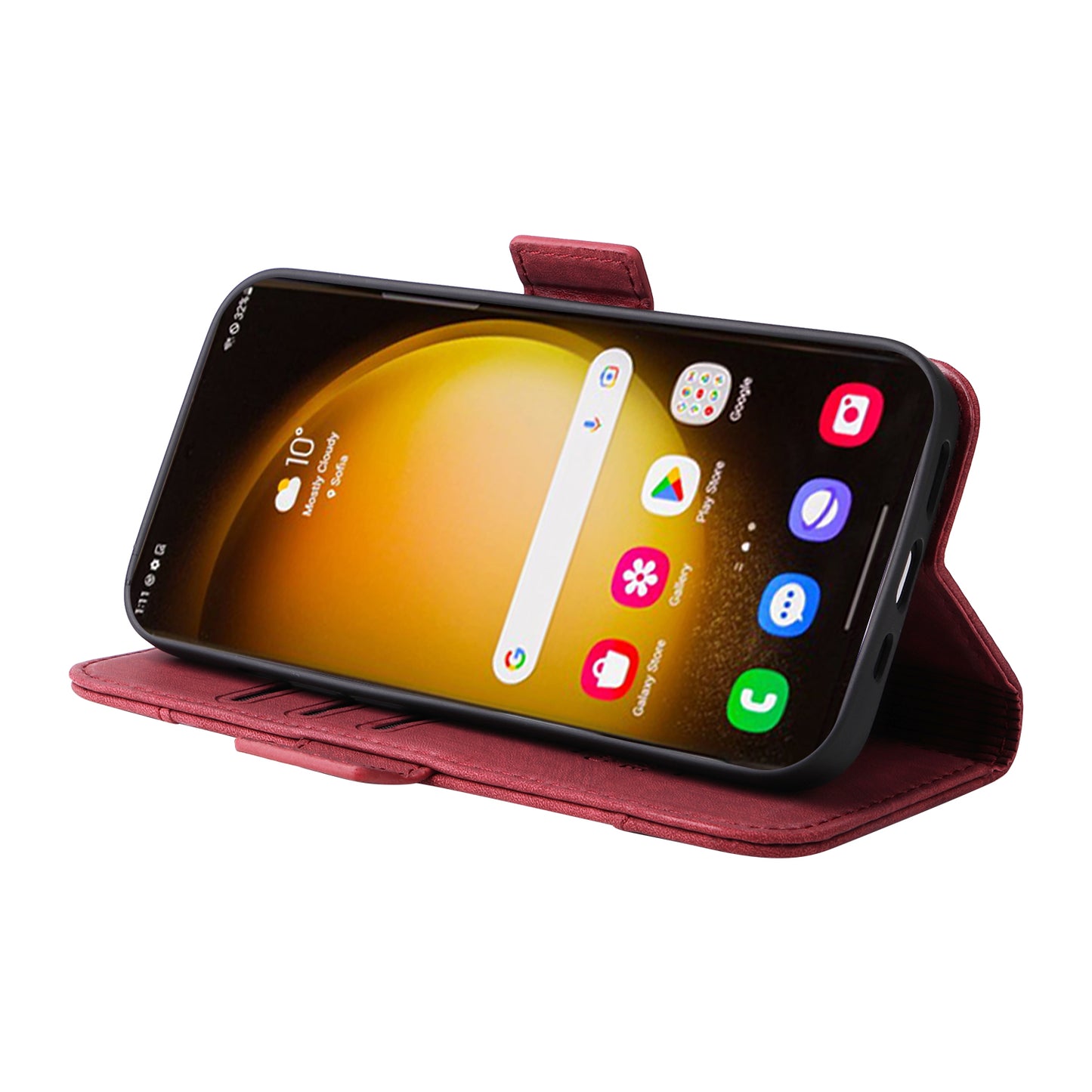 BETOPNICE 001 for Samsung Galaxy S24 Ultra Case PU Leather Stand Wallet Phone Cover - Red