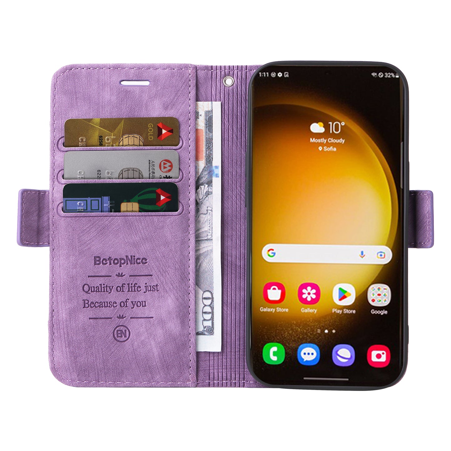 BETOPNICE 001 for Samsung Galaxy S24 Ultra Case PU Leather Stand Wallet Phone Cover - Purple