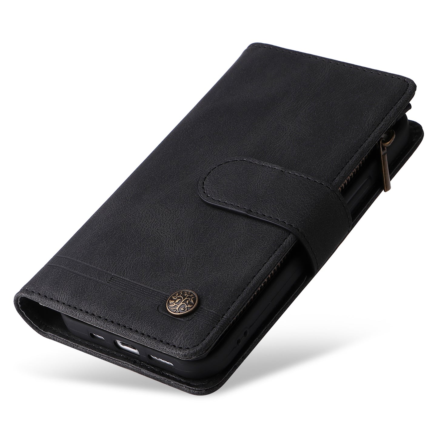 For Samsung Galaxy S24+ Case Multi Card Holder Zipper Phone Cover - Black