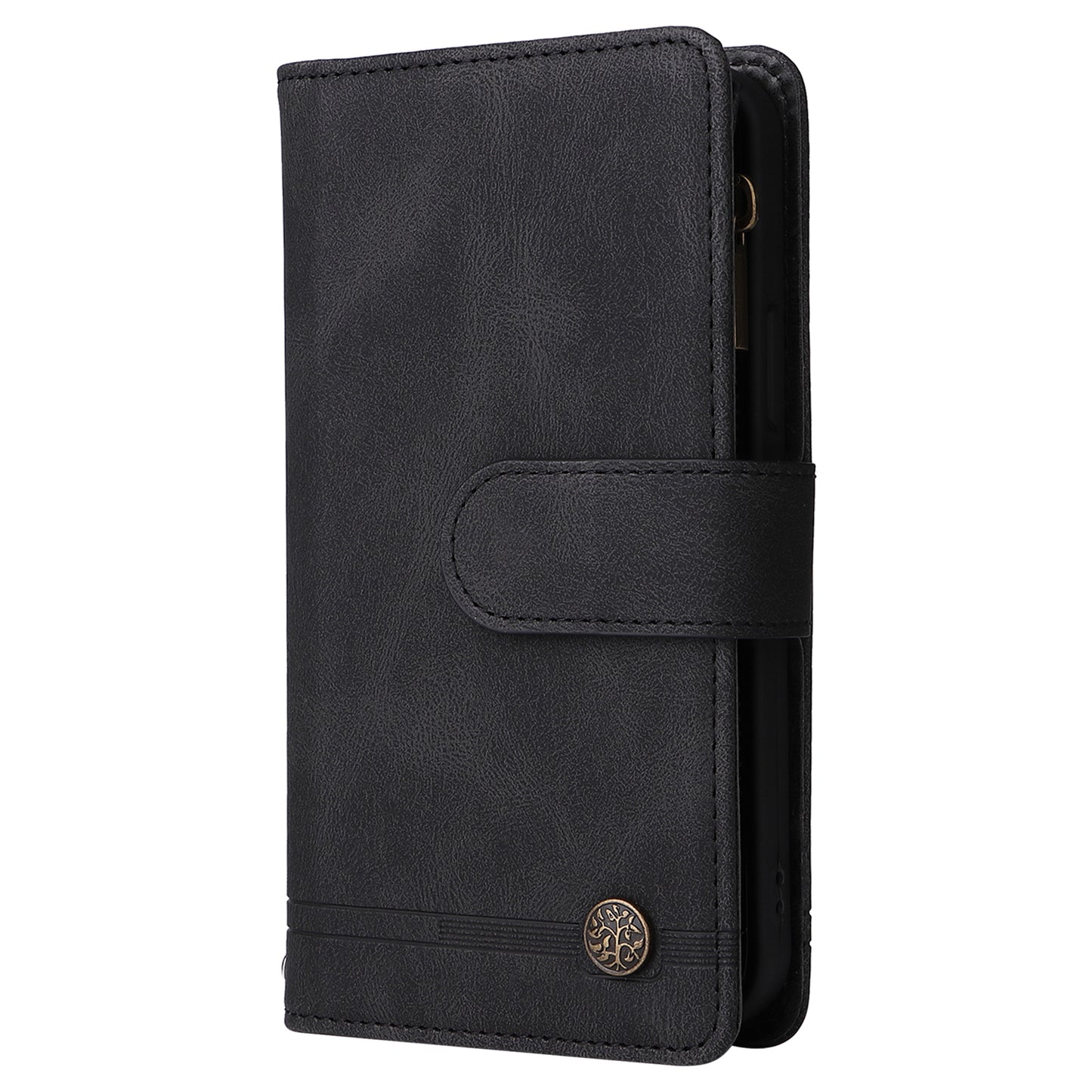 For Samsung Galaxy S24+ Case Multi Card Holder Zipper Phone Cover - Black