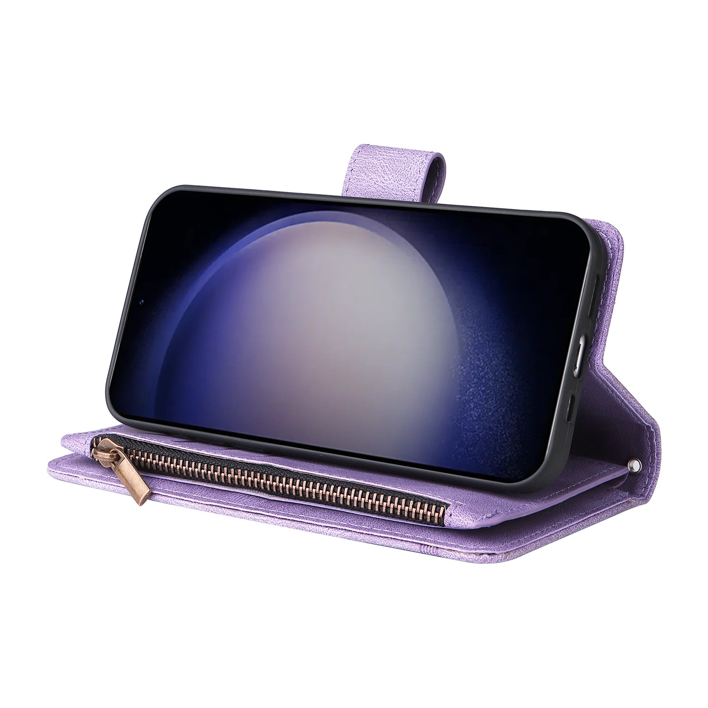 For Samsung Galaxy S24+ Case Multi Card Holder Zipper Phone Cover - Purple