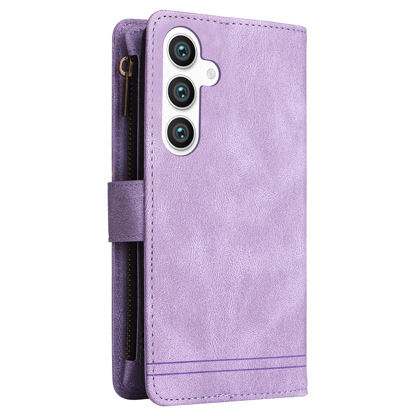 For Samsung Galaxy S24+ Case Multi Card Holder Zipper Phone Cover - Purple