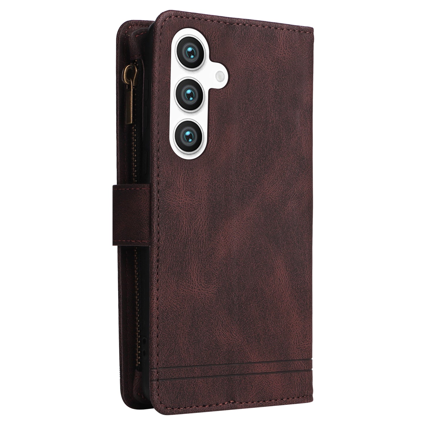 For Samsung Galaxy S24+ Case Multi Card Holder Zipper Phone Cover - Brown