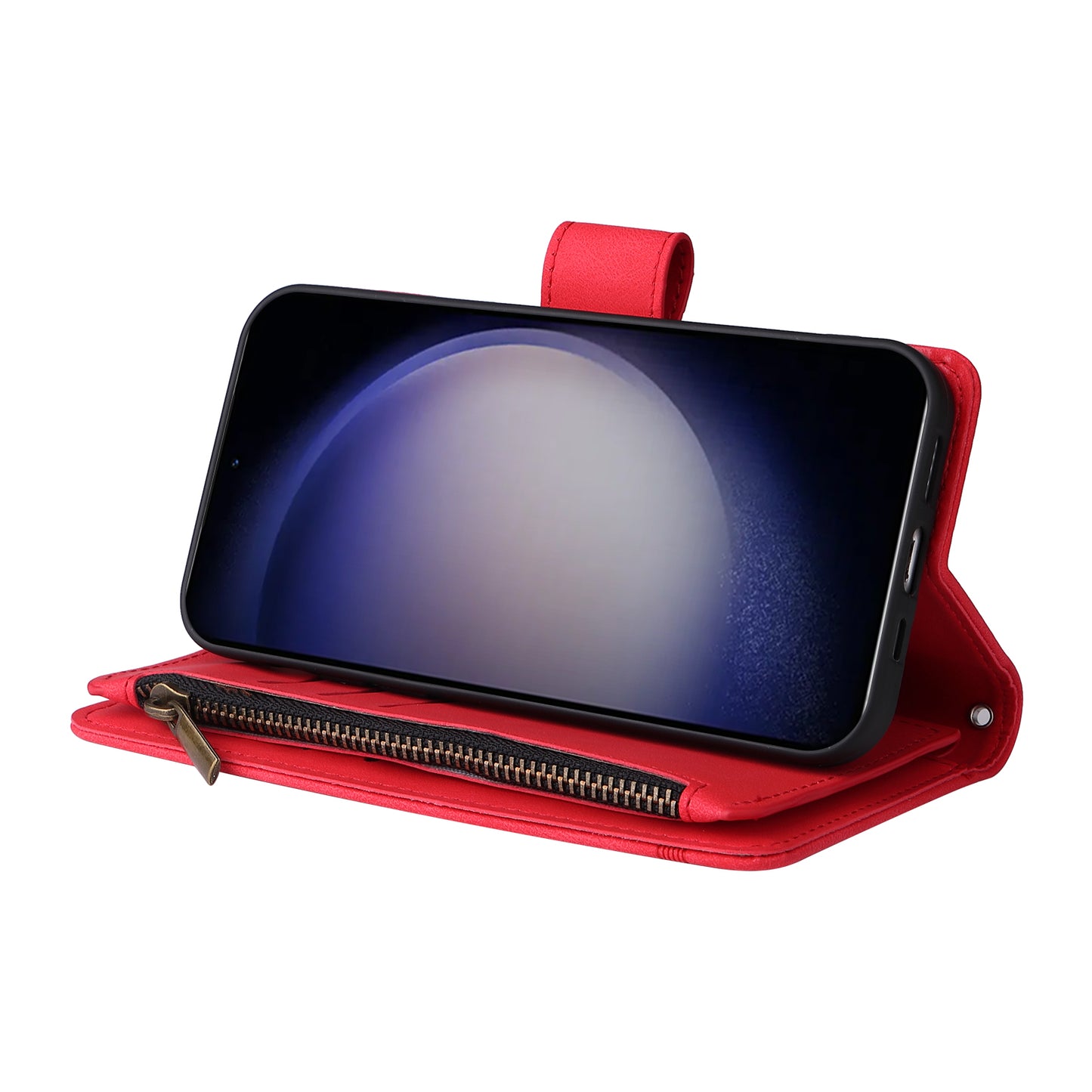For Samsung Galaxy S24+ Case Multi Card Holder Zipper Phone Cover - Red