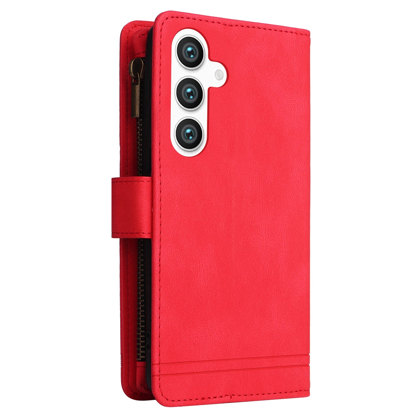 For Samsung Galaxy S24+ Case Multi Card Holder Zipper Phone Cover - Red