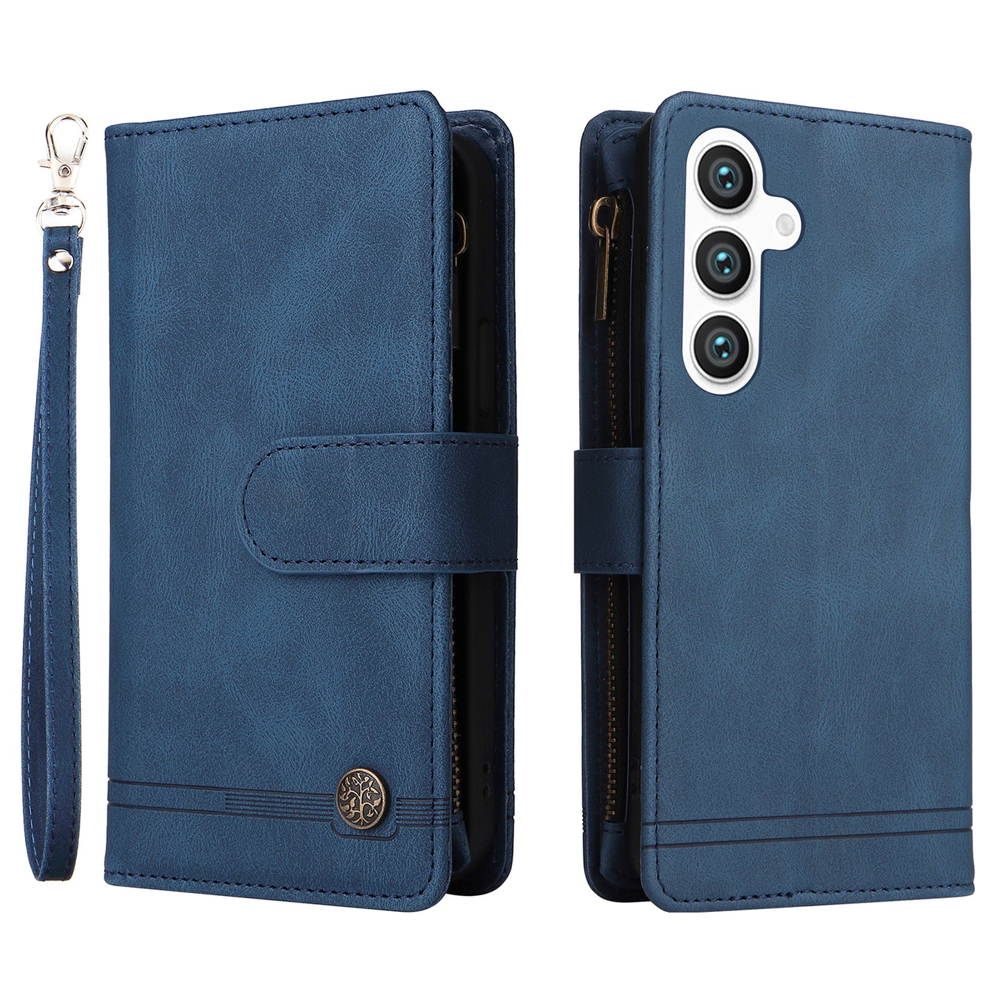 For Samsung Galaxy S24+ Case Multi Card Holder Zipper Phone Cover - Blue
