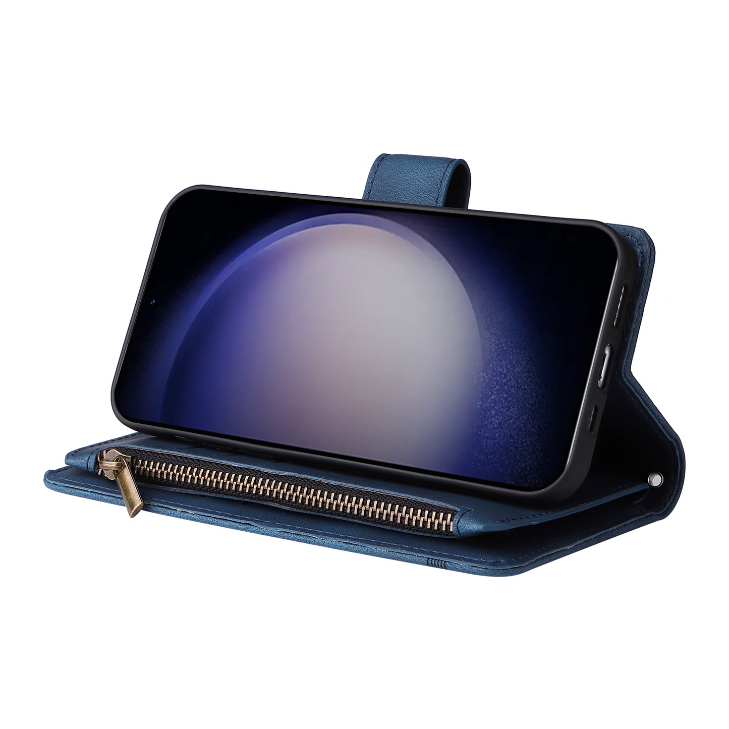 For Samsung Galaxy S24+ Case Multi Card Holder Zipper Phone Cover - Blue