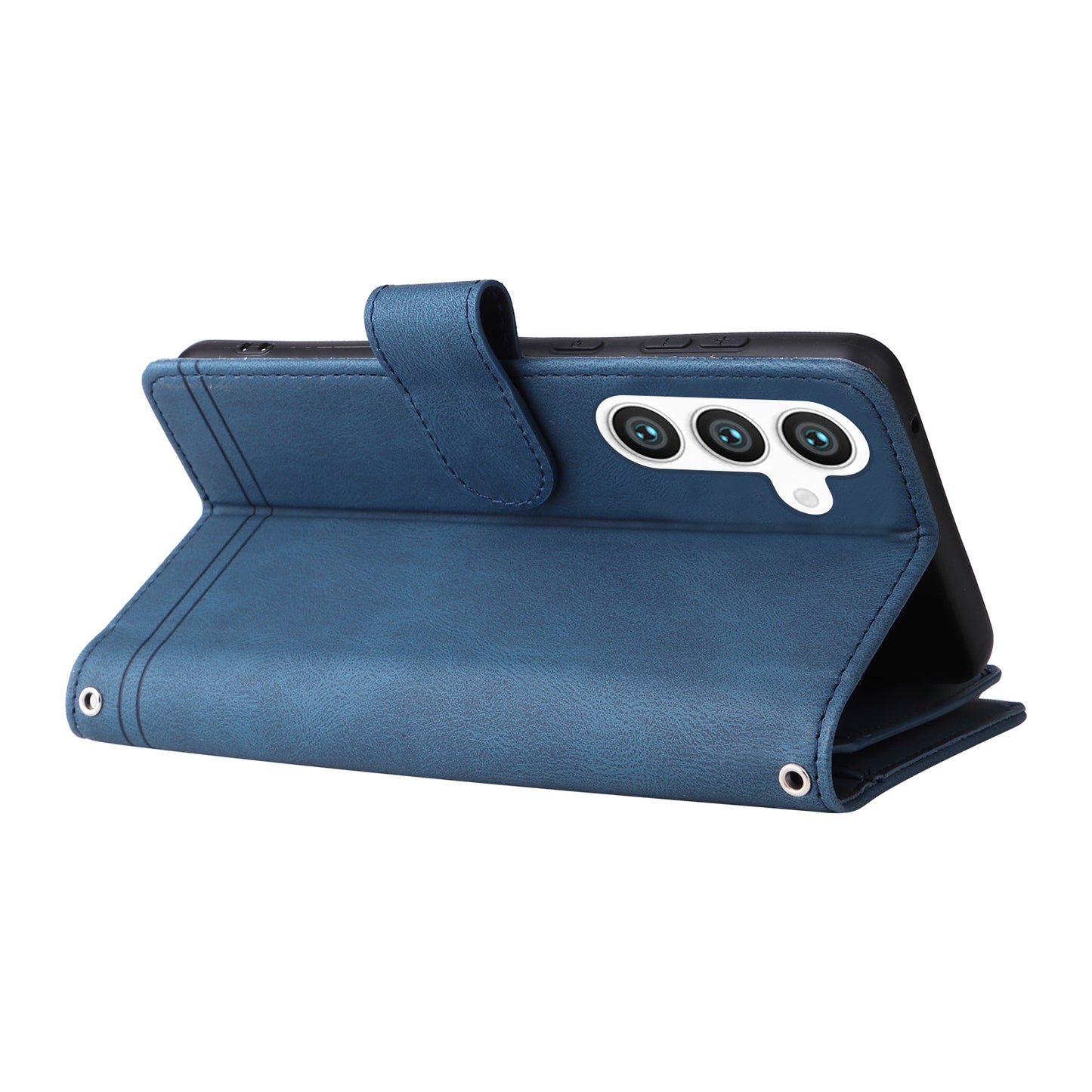 For Samsung Galaxy S24+ Case Multi Card Holder Zipper Phone Cover - Blue
