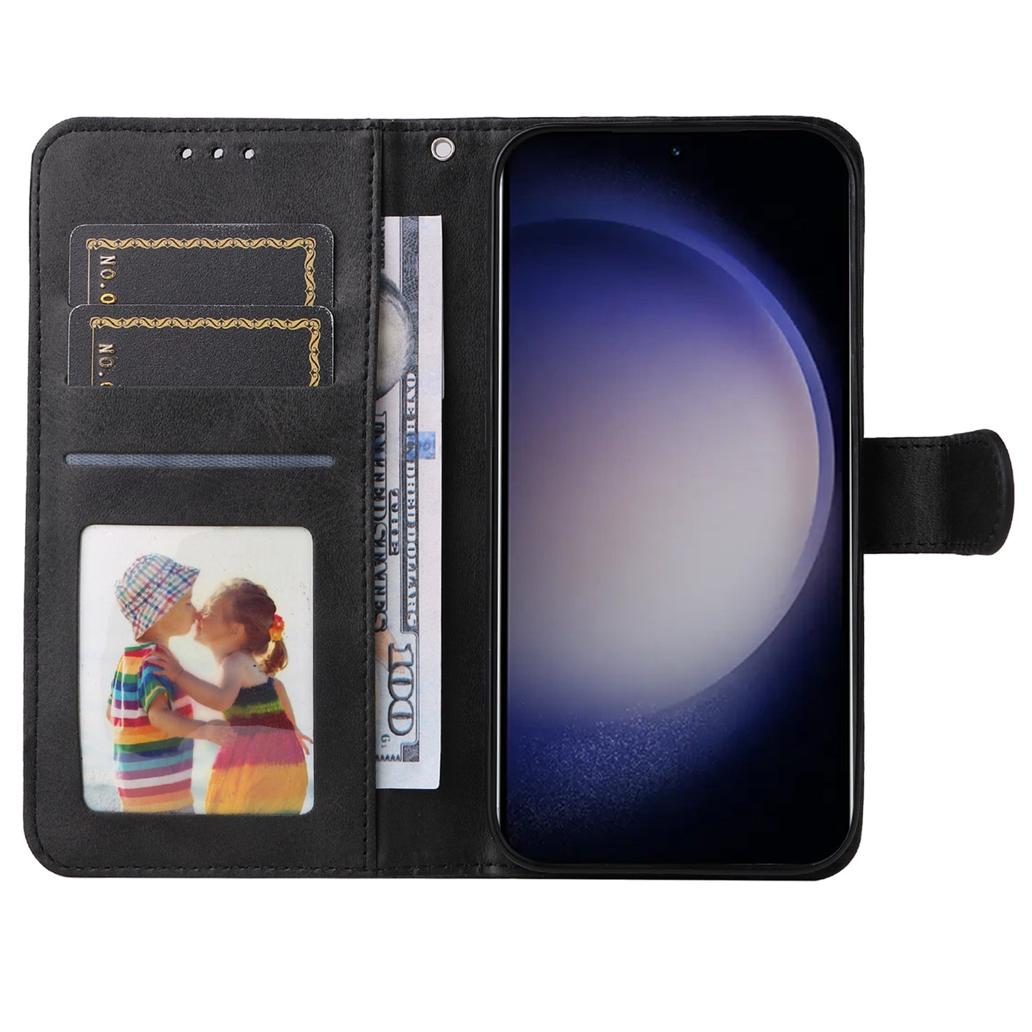 For Samsung Galaxy S24+ Case Wallet PU Leather Calf Texture Phone Cover - Black