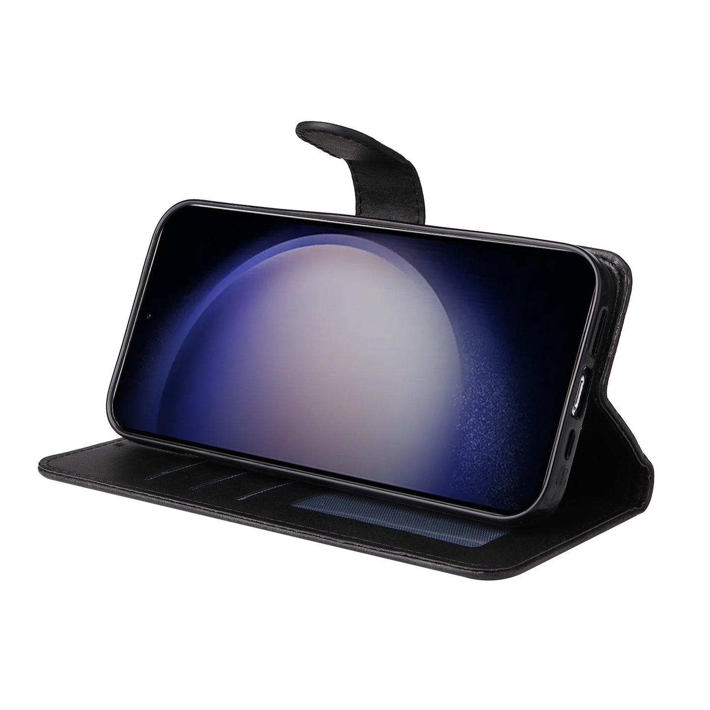 For Samsung Galaxy S24+ Case Wallet PU Leather Calf Texture Phone Cover - Black