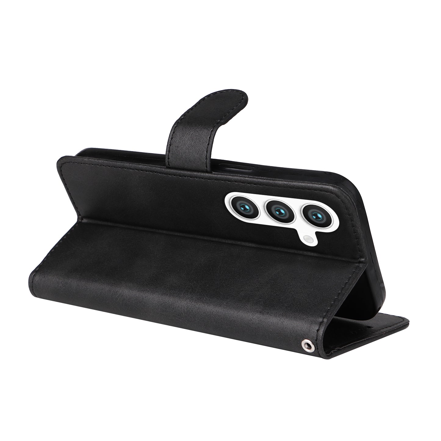 For Samsung Galaxy S24+ Case Wallet PU Leather Calf Texture Phone Cover - Black