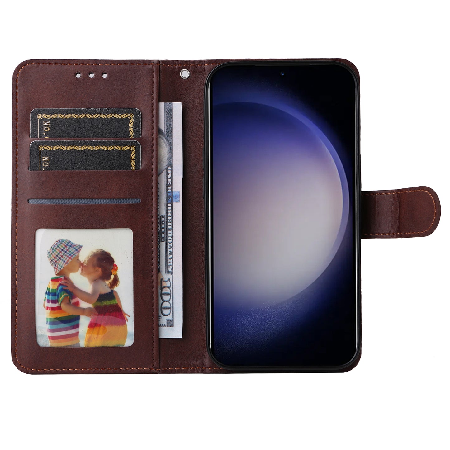 For Samsung Galaxy S24+ Case Wallet PU Leather Calf Texture Phone Cover - Brown