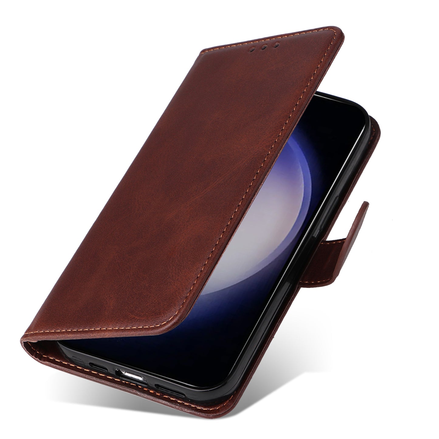 For Samsung Galaxy S24+ Case Wallet PU Leather Calf Texture Phone Cover - Brown